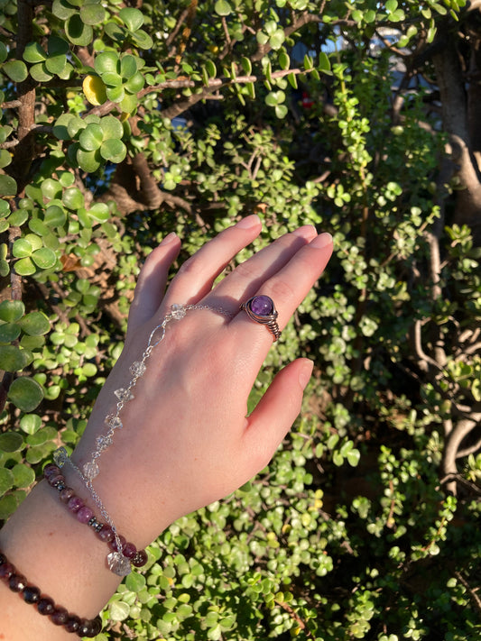 Amethyst Copper Wire-Wrapped Ring | Handmade Purple Gemstone Jewelry