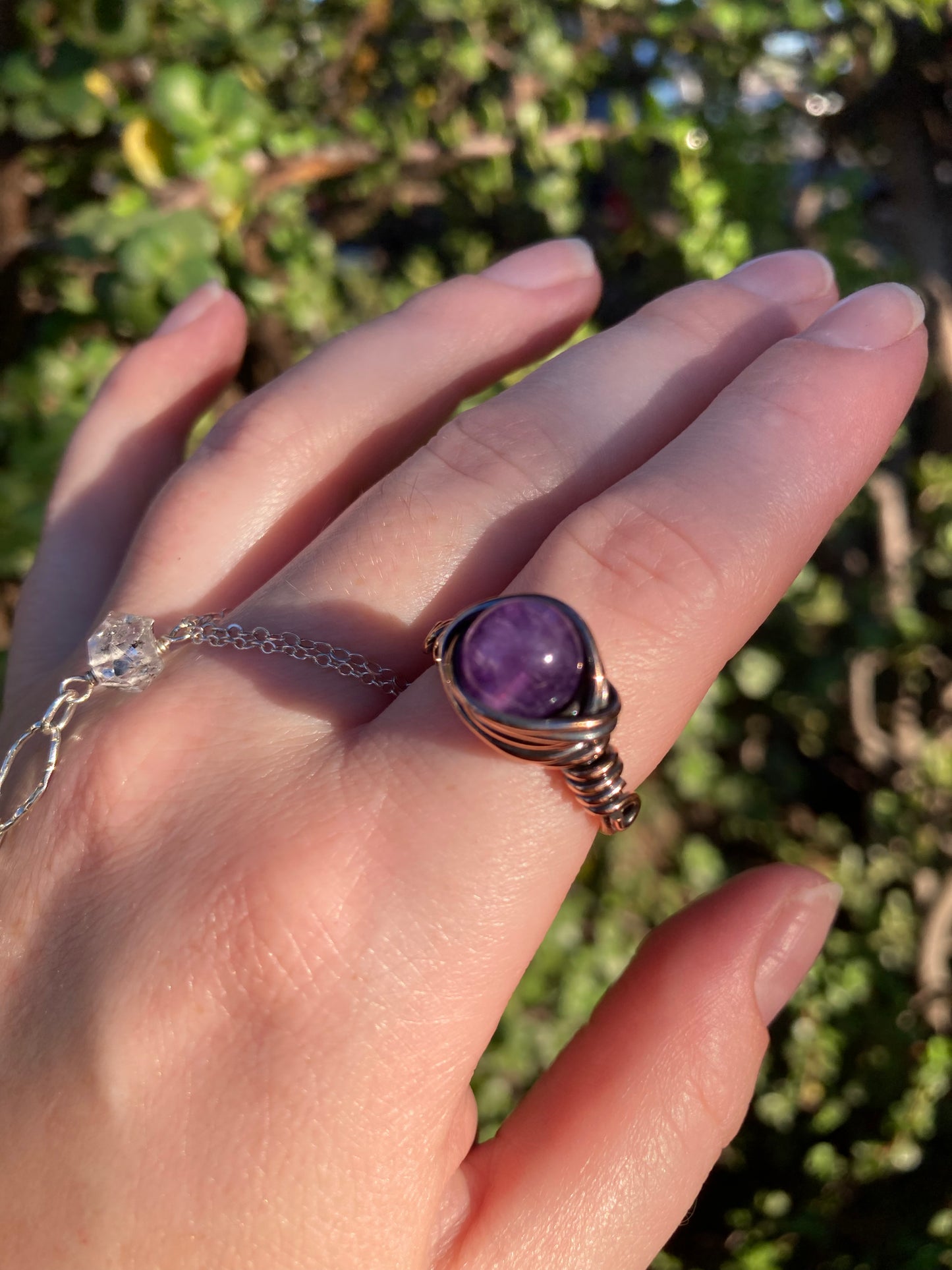 Amethyst Copper Wire-Wrapped Ring | Handmade Purple Gemstone Jewelry