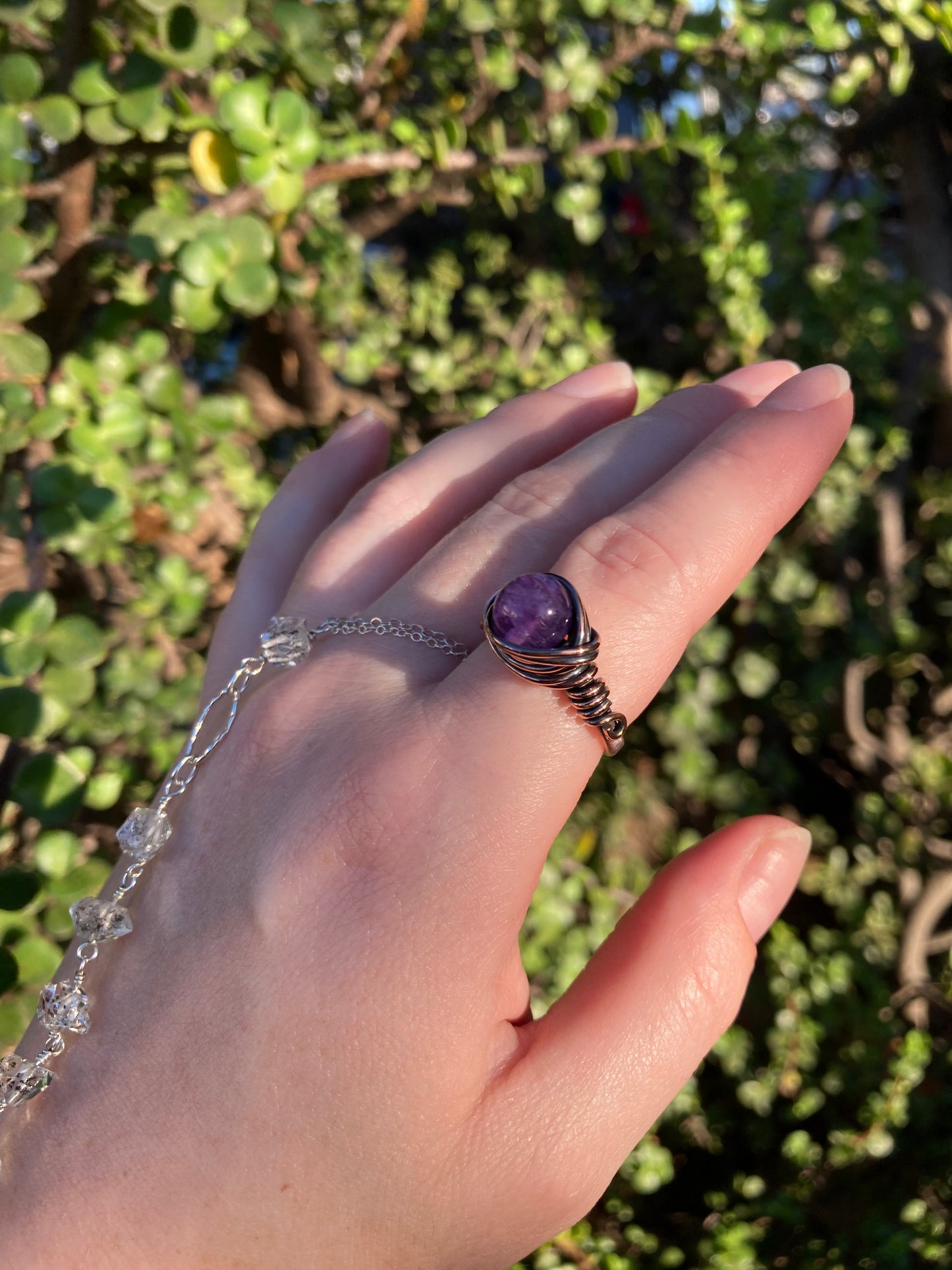 Amethyst Copper Wire-Wrapped Ring | Handmade Purple Gemstone Jewelry