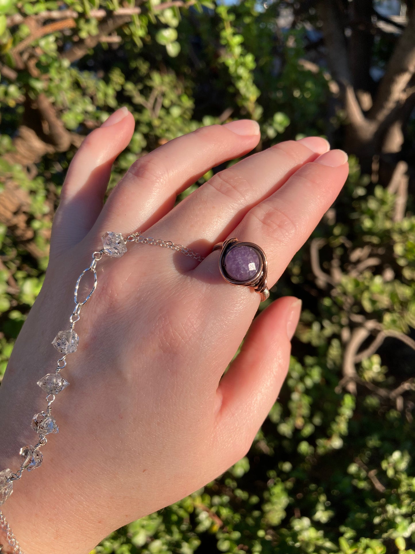 Purple Lepidolite Copper Wire-Wrapped Ring | Handmade Crystal Jewelry