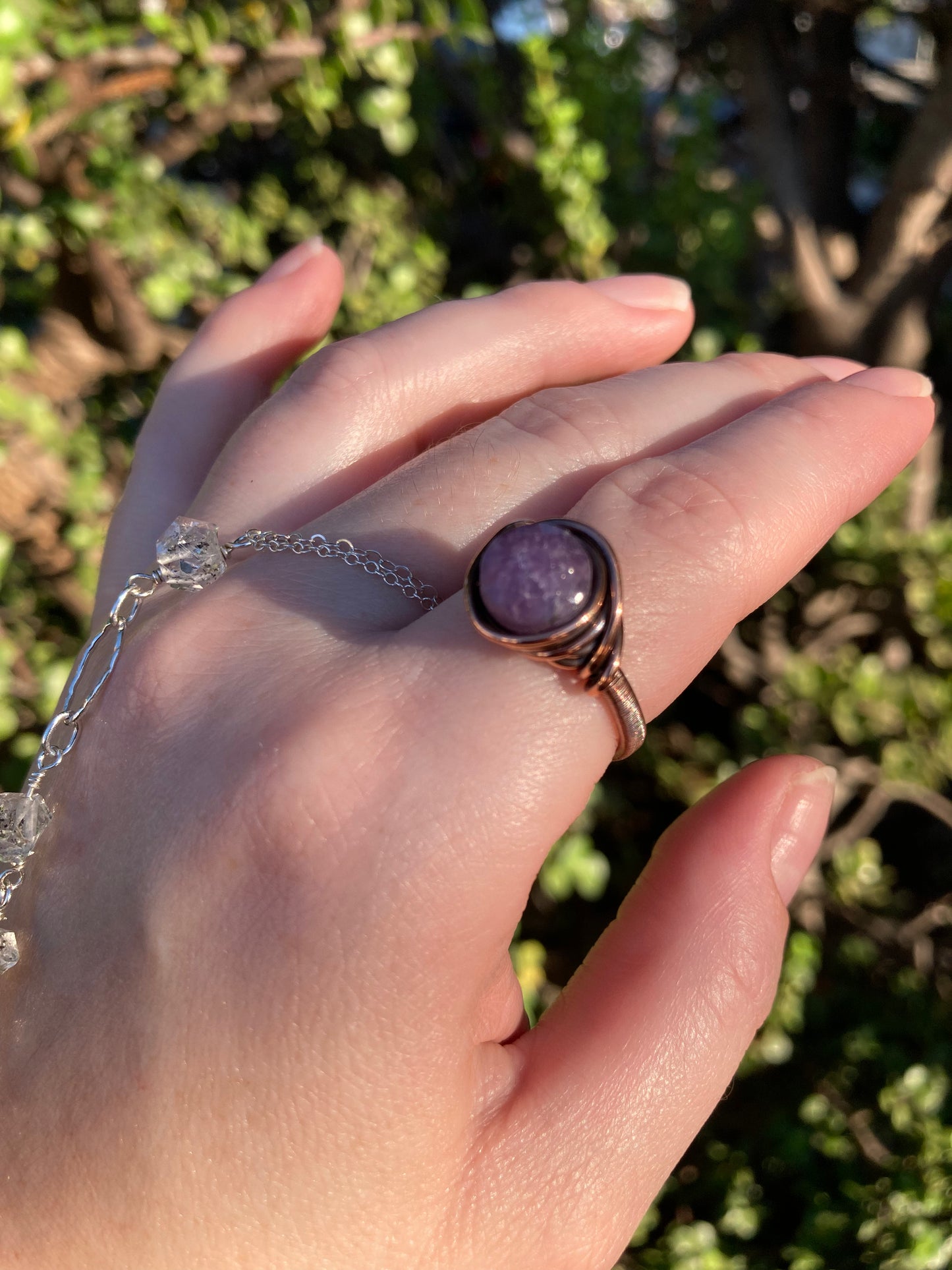 Purple Lepidolite Copper Wire-Wrapped Ring | Handmade Crystal Jewelry