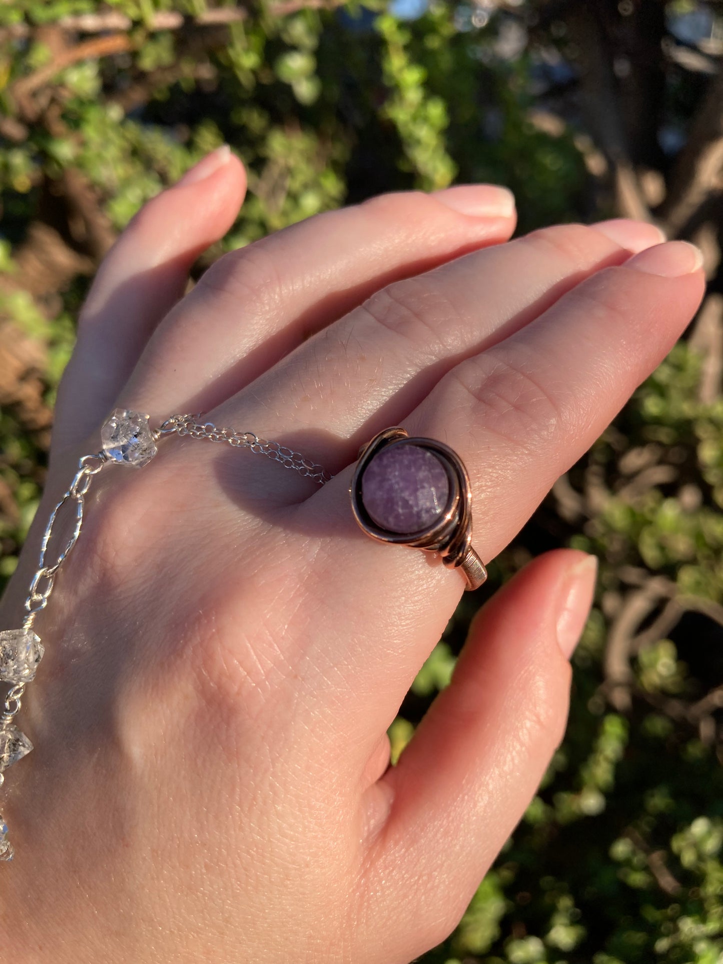 Purple Lepidolite Copper Wire-Wrapped Ring | Handmade Crystal Jewelry