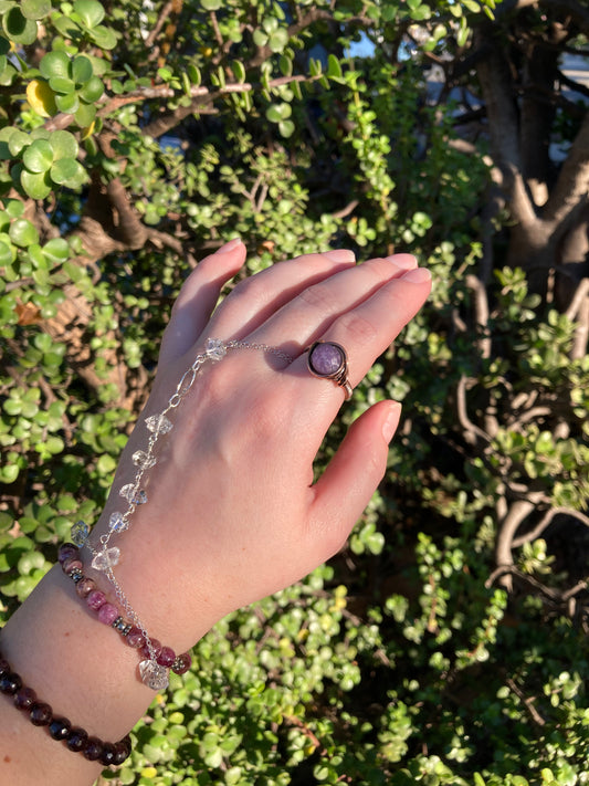 Purple Lepidolite Copper Wire-Wrapped Ring | Handmade Crystal Jewelry