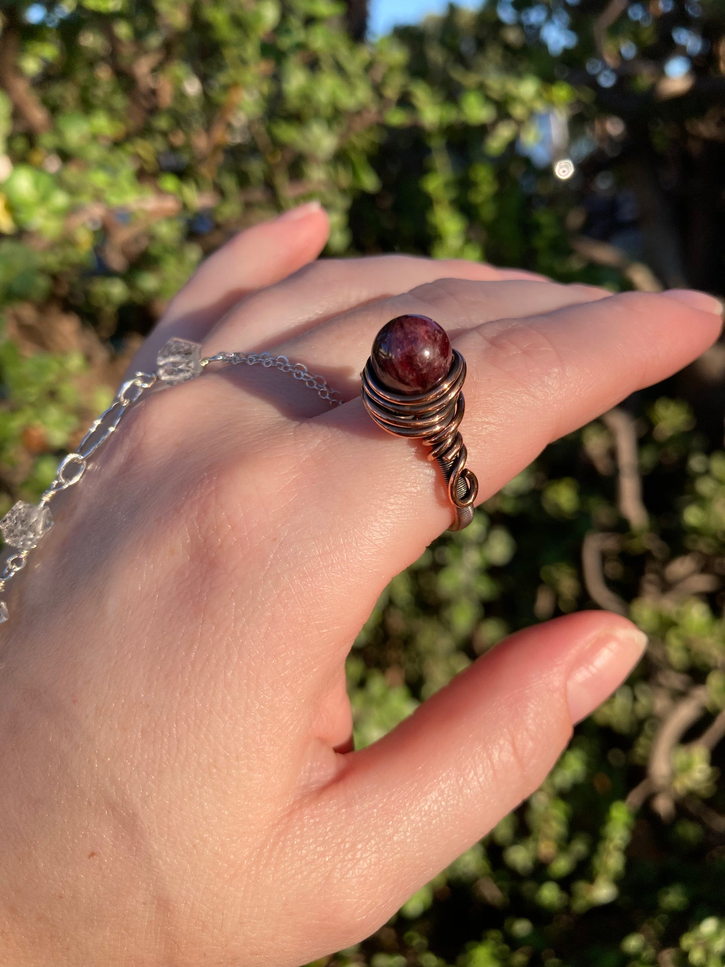 Garnet Copper Wire-Wrapped Ring | One-of-a-Kind Handmade Gemstone Jewelry