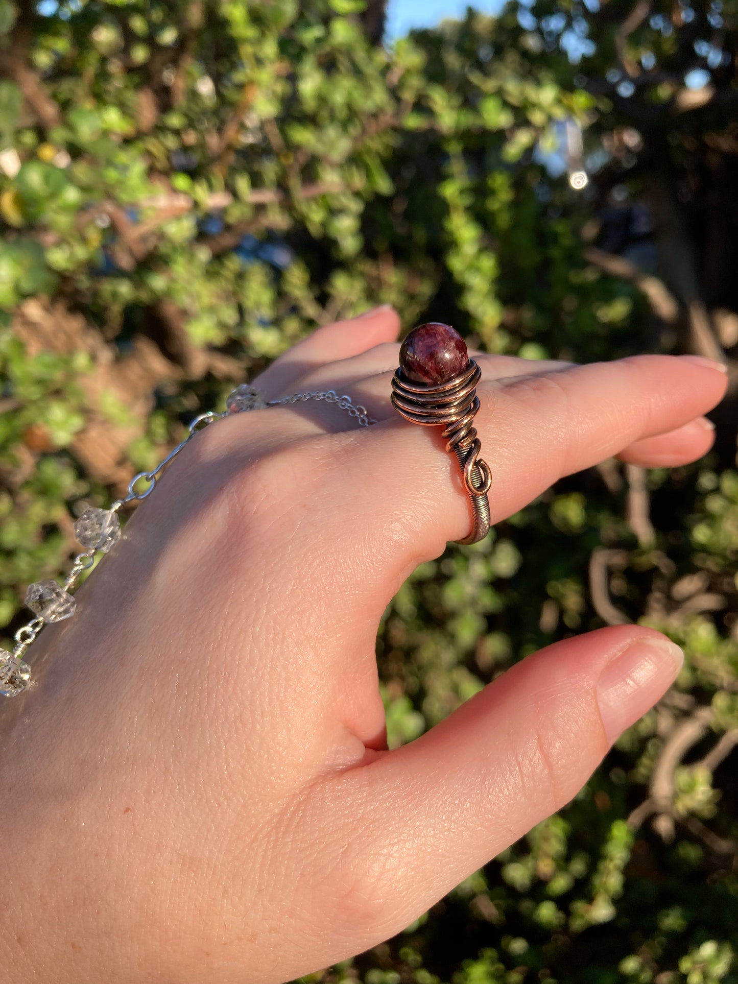 Garnet Copper Wire-Wrapped Ring | One-of-a-Kind Handmade Gemstone Jewelry
