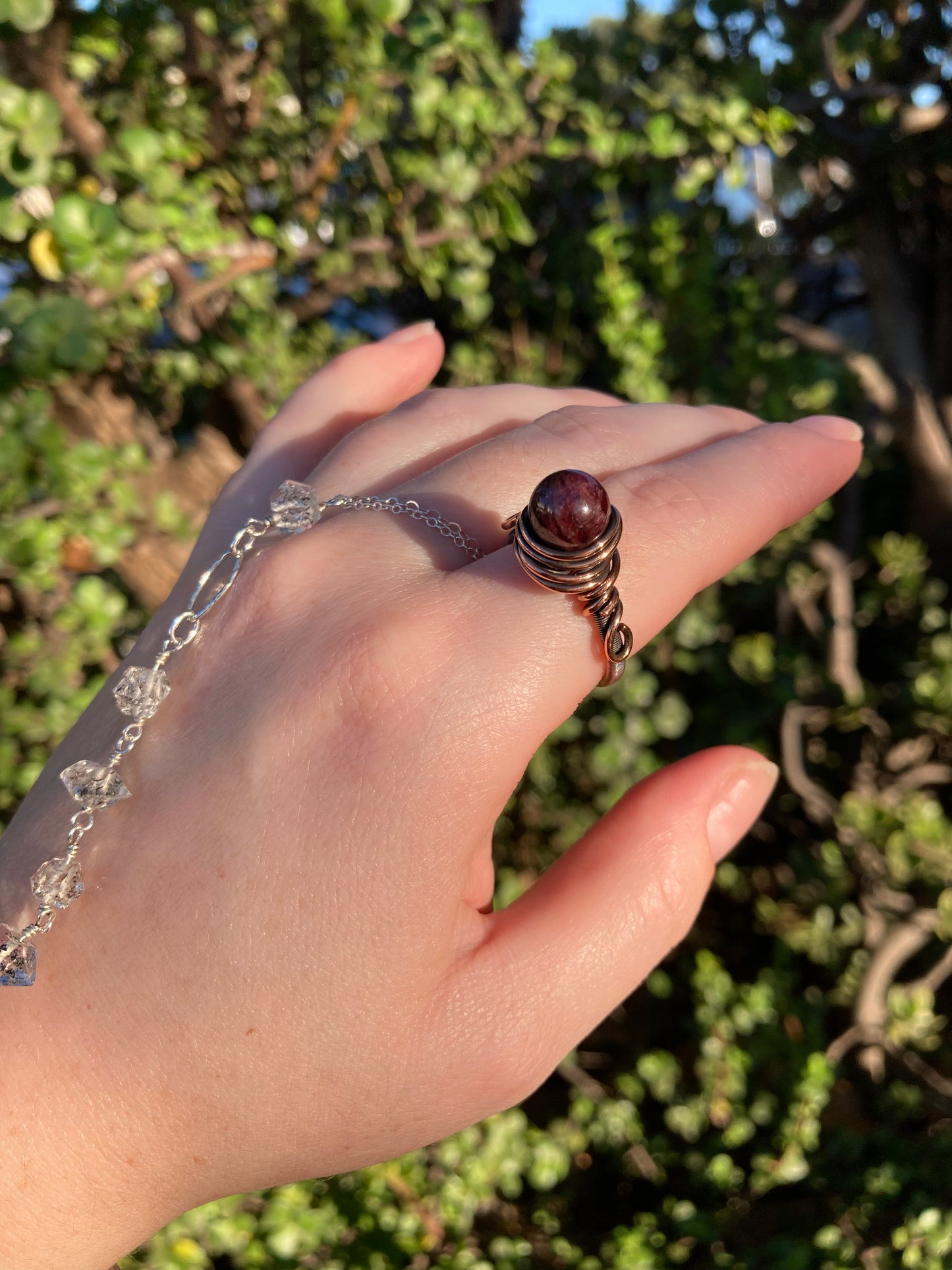 Garnet Copper Wire-Wrapped Ring | One-of-a-Kind Handmade Gemstone Jewelry