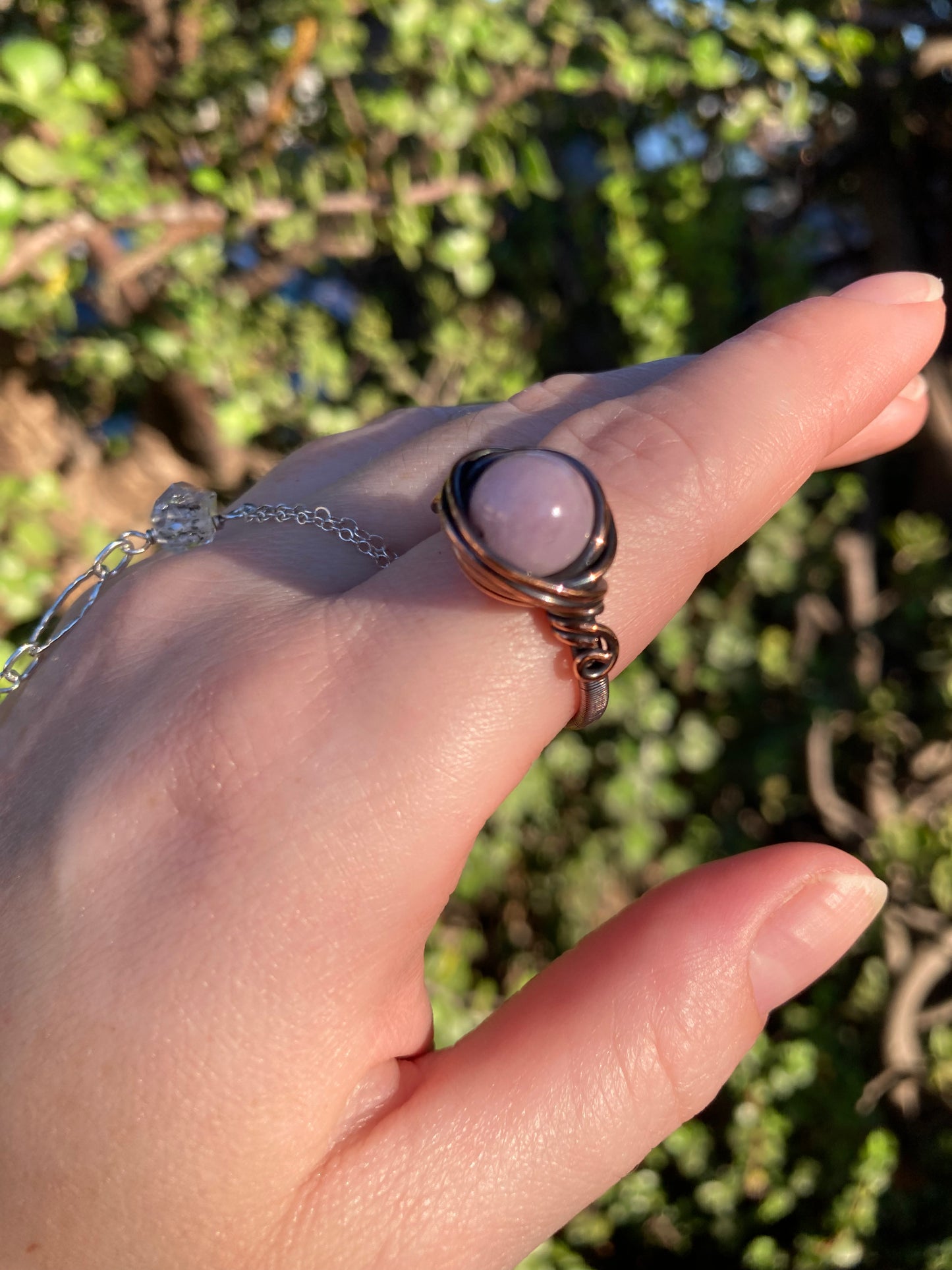 Kunzite Copper Wire-Wrapped Ring | One-of-a-Kind Handmade Pink Gemstone Jewelry