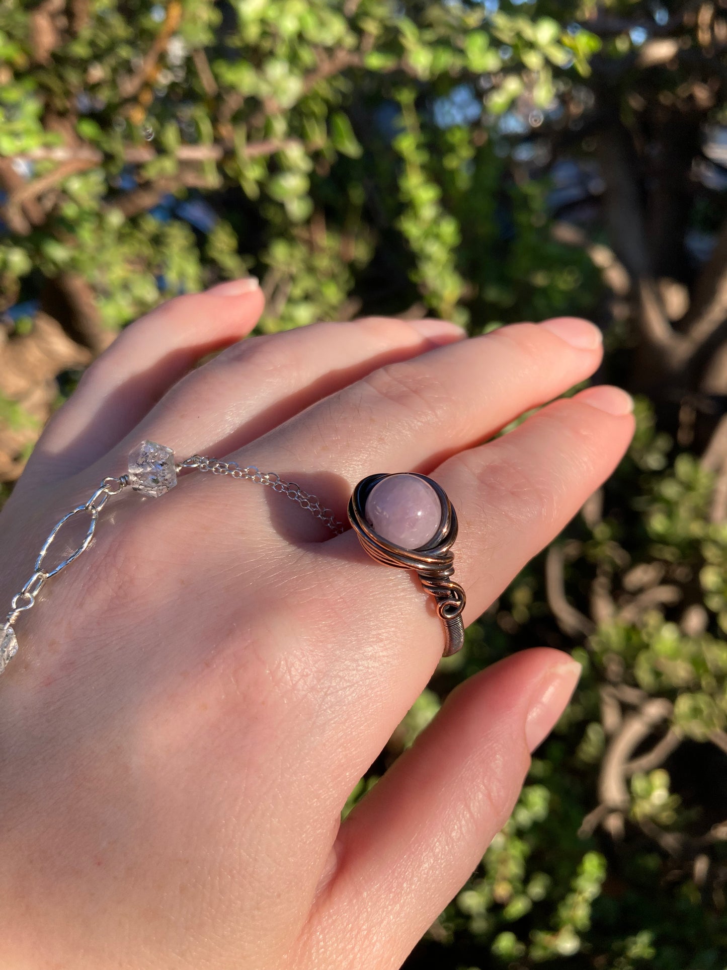 Kunzite Copper Wire-Wrapped Ring | One-of-a-Kind Handmade Pink Gemstone Jewelry