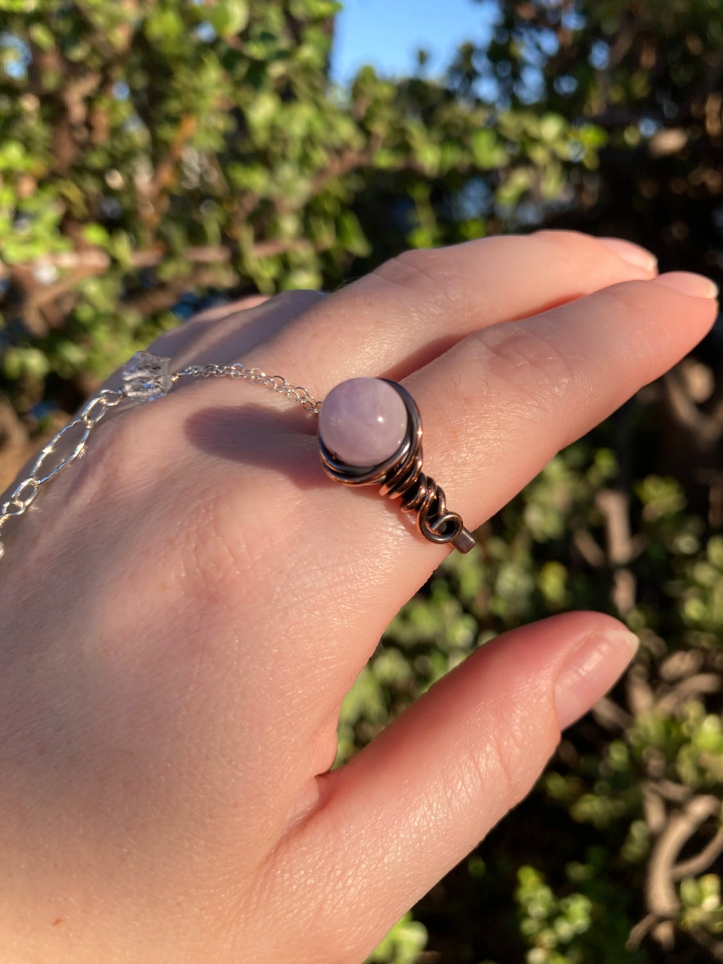 Kunzite Copper Wire-Wrapped Ring | One-of-a-Kind Handmade Pink Gemstone Jewelry