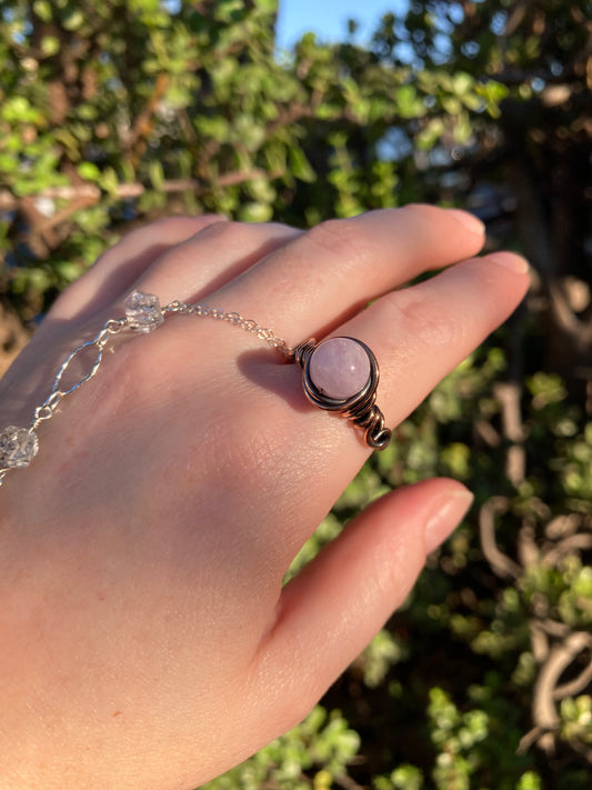 Kunzite Copper Wire-Wrapped Ring | One-of-a-Kind Handmade Pink Gemstone Jewelry