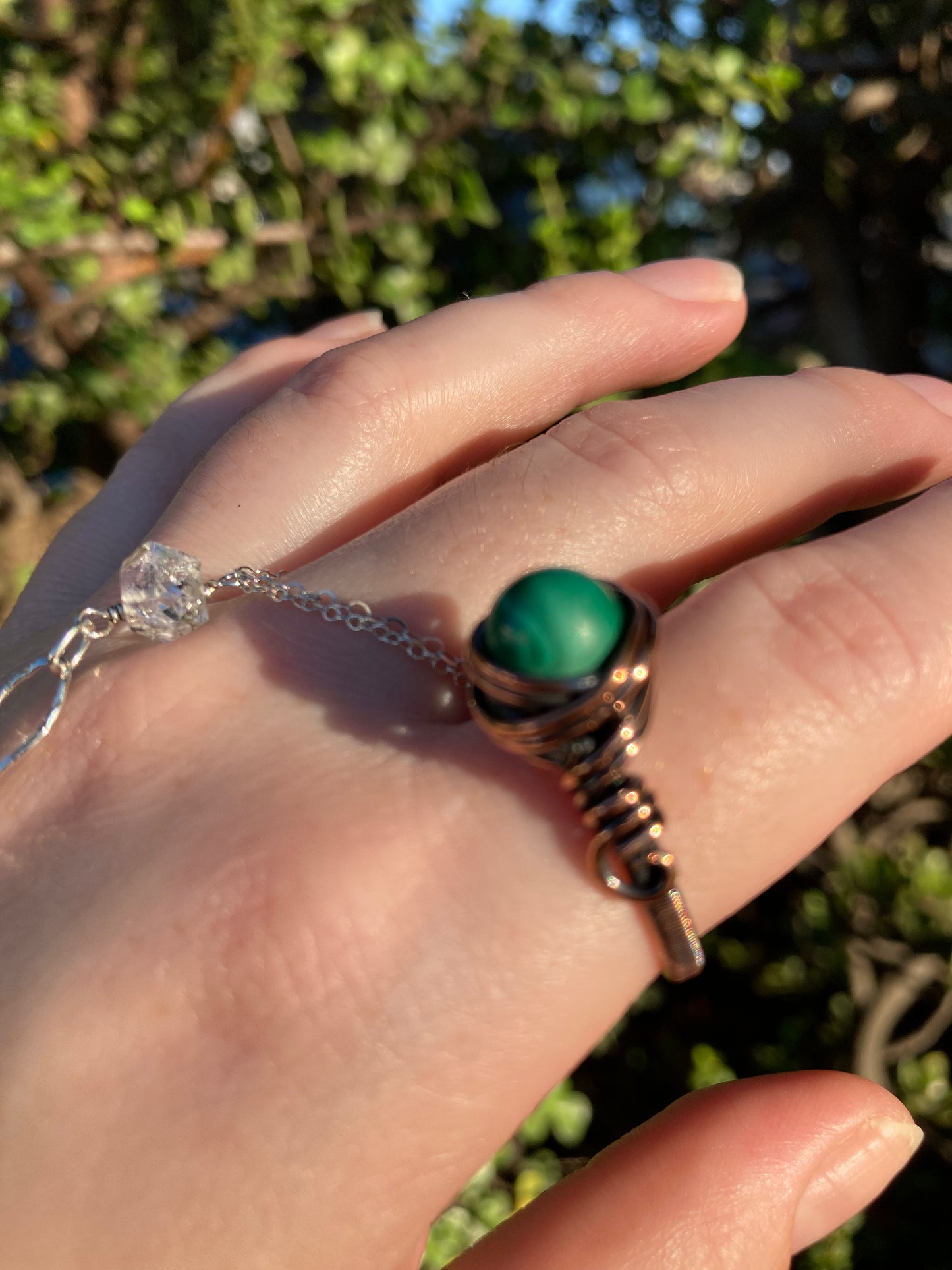 Malachite Copper Wire-Wrapped Ring | One-of-a-Kind Green Gemstone Jewelry