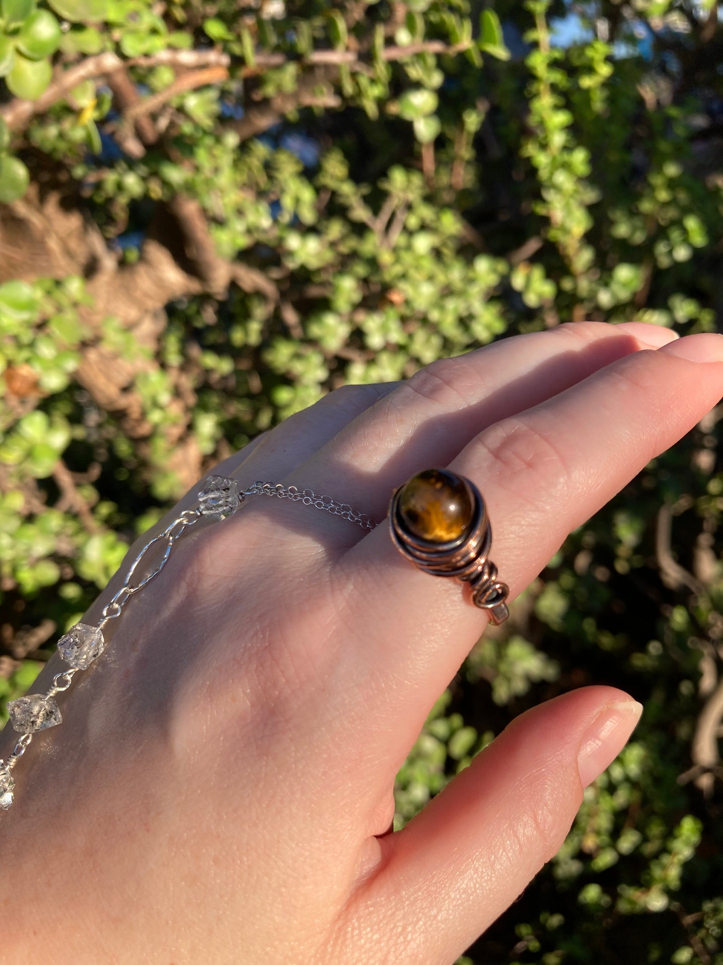 Tiger's Eye Copper Wire-Wrapped Ring | One-of-a-Kind Handmade Gemstone Jewelry