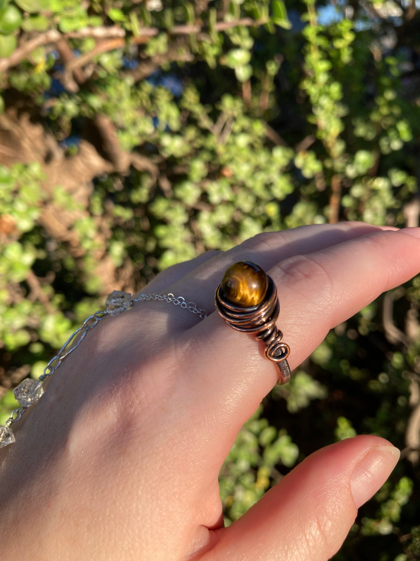 Tiger's Eye Copper Wire-Wrapped Ring | One-of-a-Kind Handmade Gemstone Jewelry