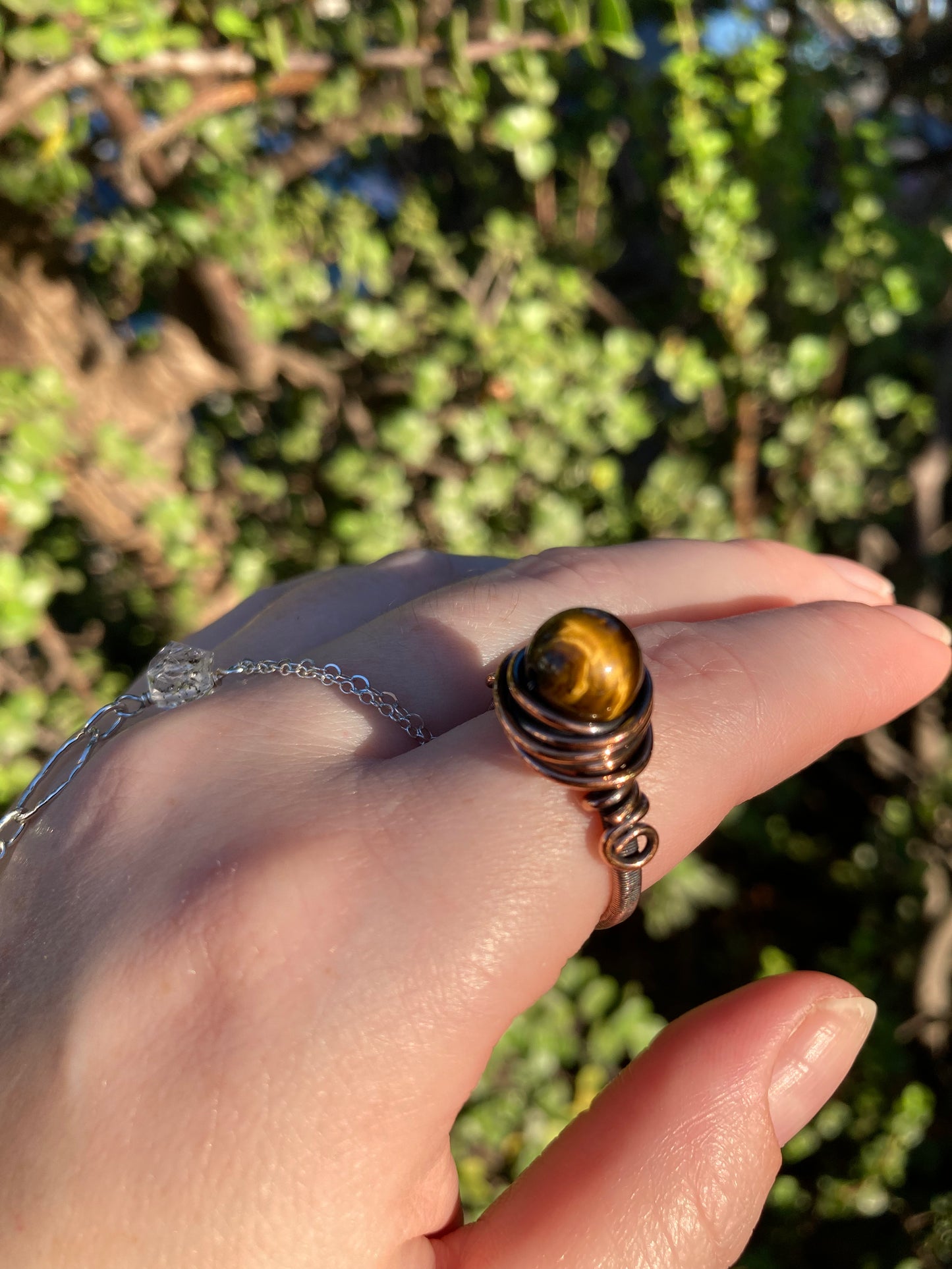 Tiger's Eye Copper Wire-Wrapped Ring | One-of-a-Kind Handmade Gemstone Jewelry