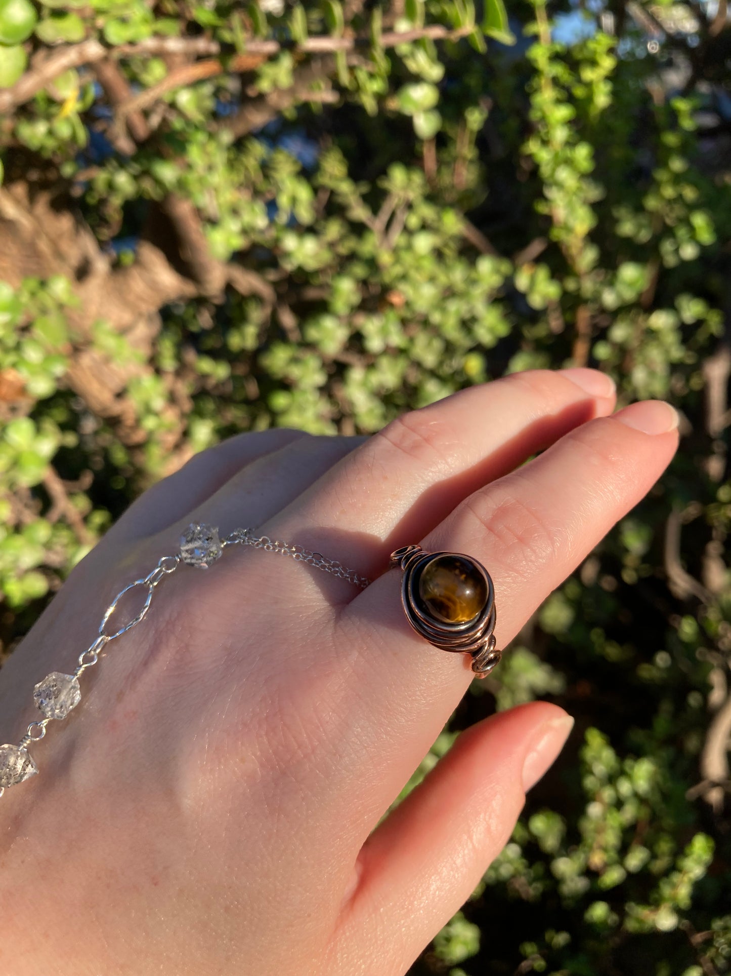 Tiger's Eye Copper Wire-Wrapped Ring | One-of-a-Kind Handmade Gemstone Jewelry