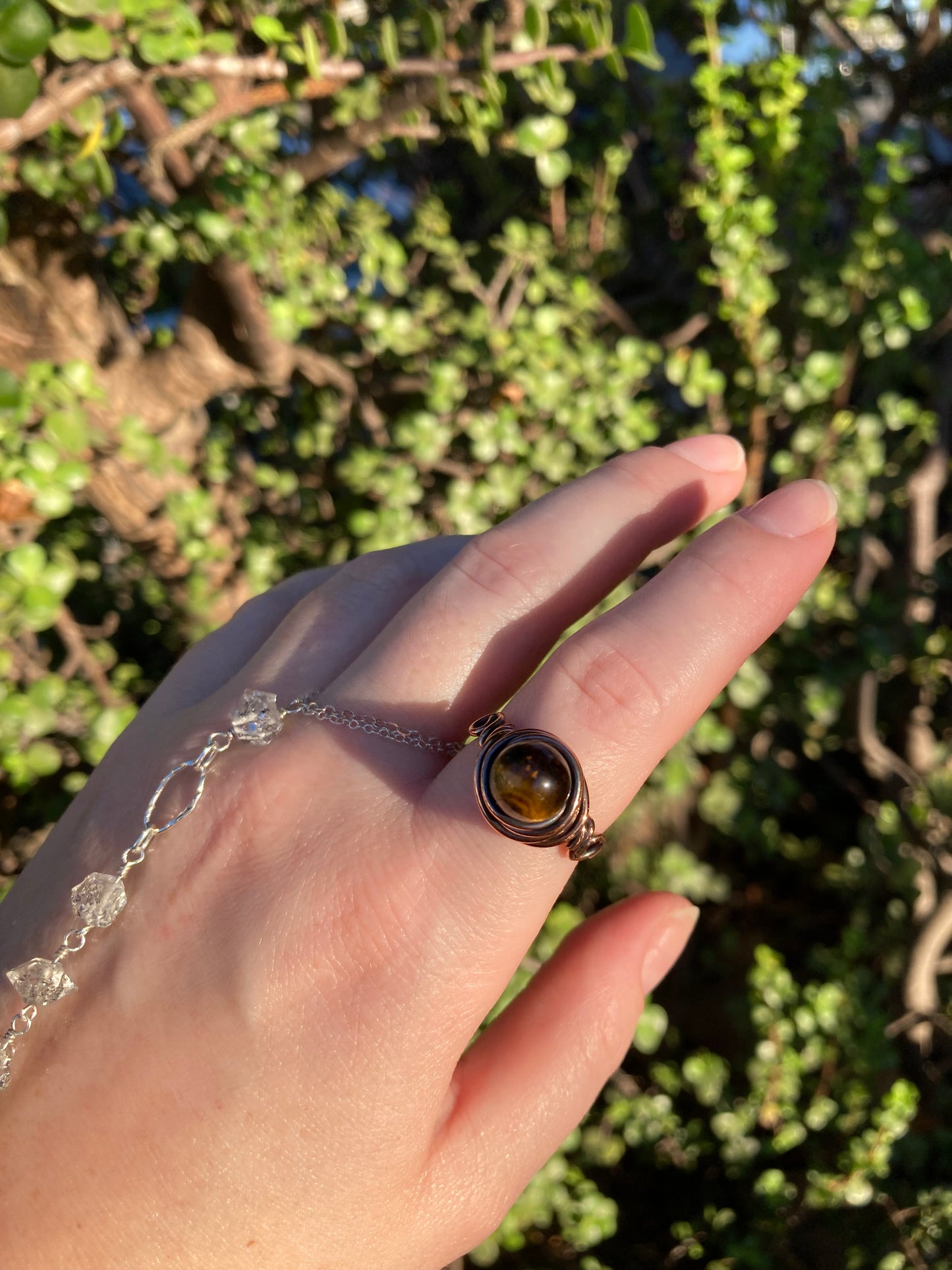 Tiger's Eye Copper Wire-Wrapped Ring | One-of-a-Kind Handmade Gemstone Jewelry