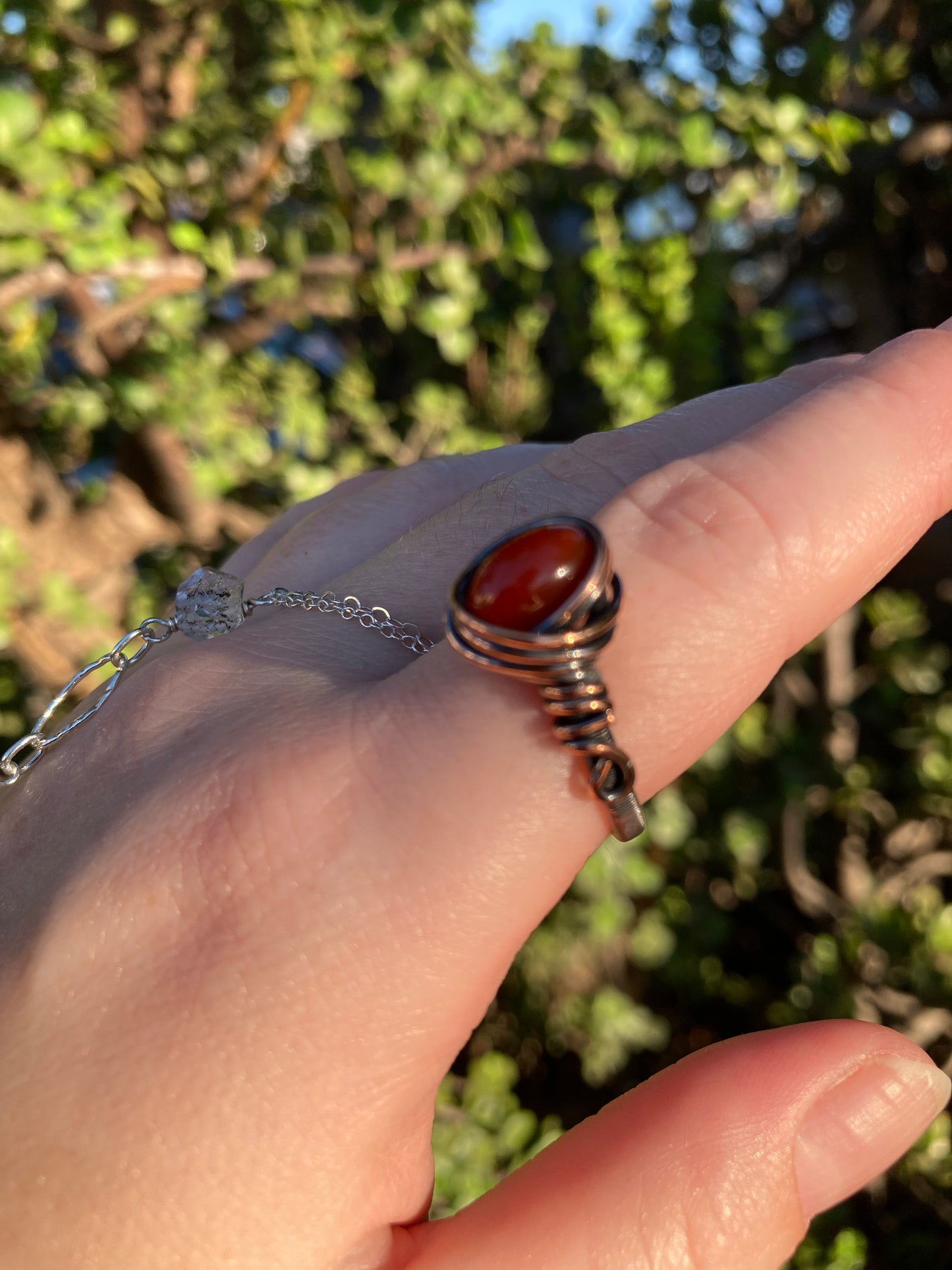 Carnelian Copper Wire-Wrapped Ring | One-of-a-Kind Handmade Gemstone Jewelry