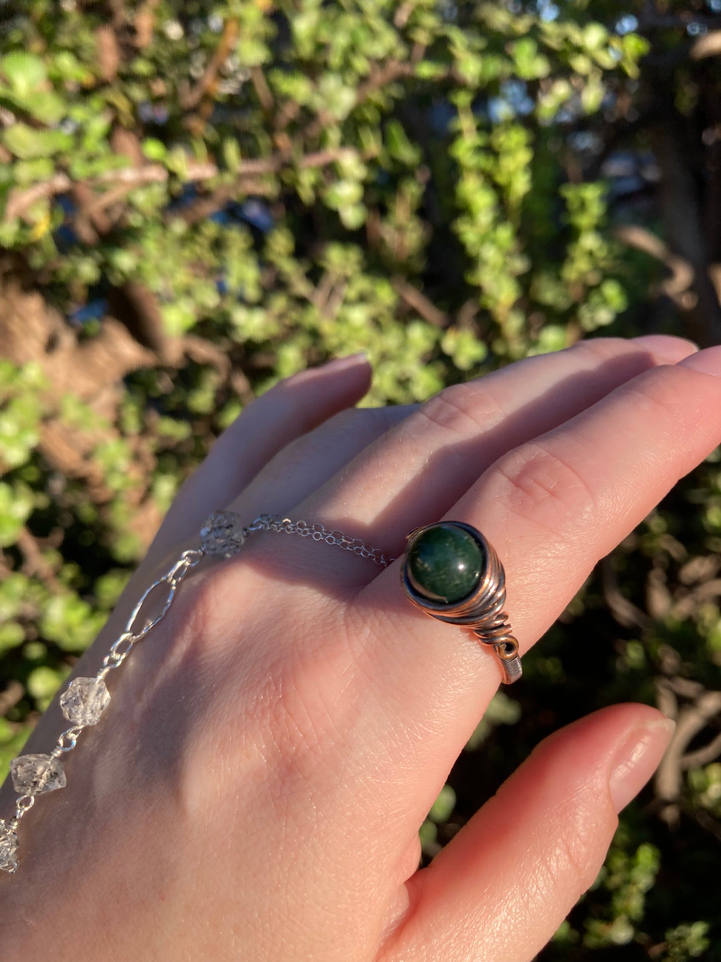 Moss Agate Copper Wire-Wrapped Ring | One-of-a-Kind Handmade Gemstone Jewelry