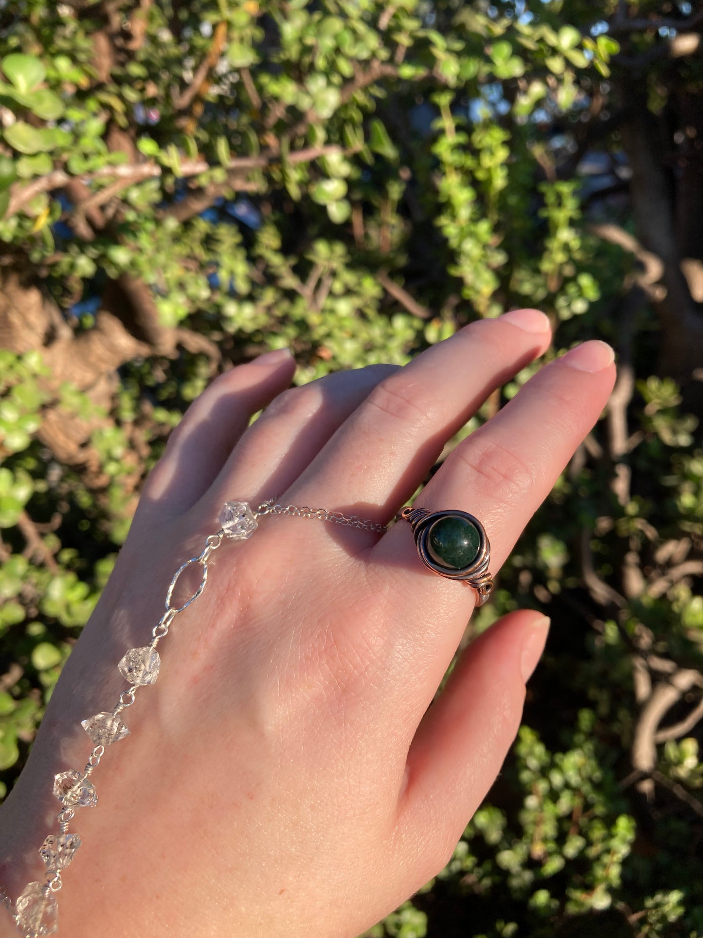 Moss Agate Copper Wire-Wrapped Ring | One-of-a-Kind Handmade Gemstone Jewelry