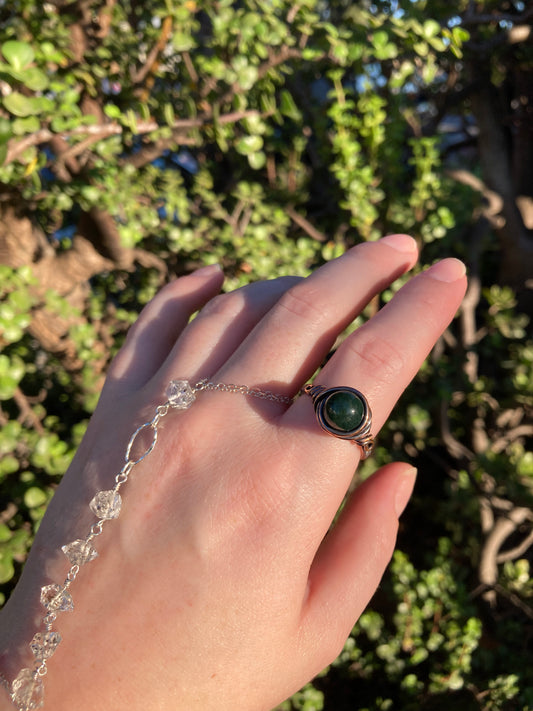 Moss Agate Copper Wire-Wrapped Ring | One-of-a-Kind Handmade Gemstone Jewelry