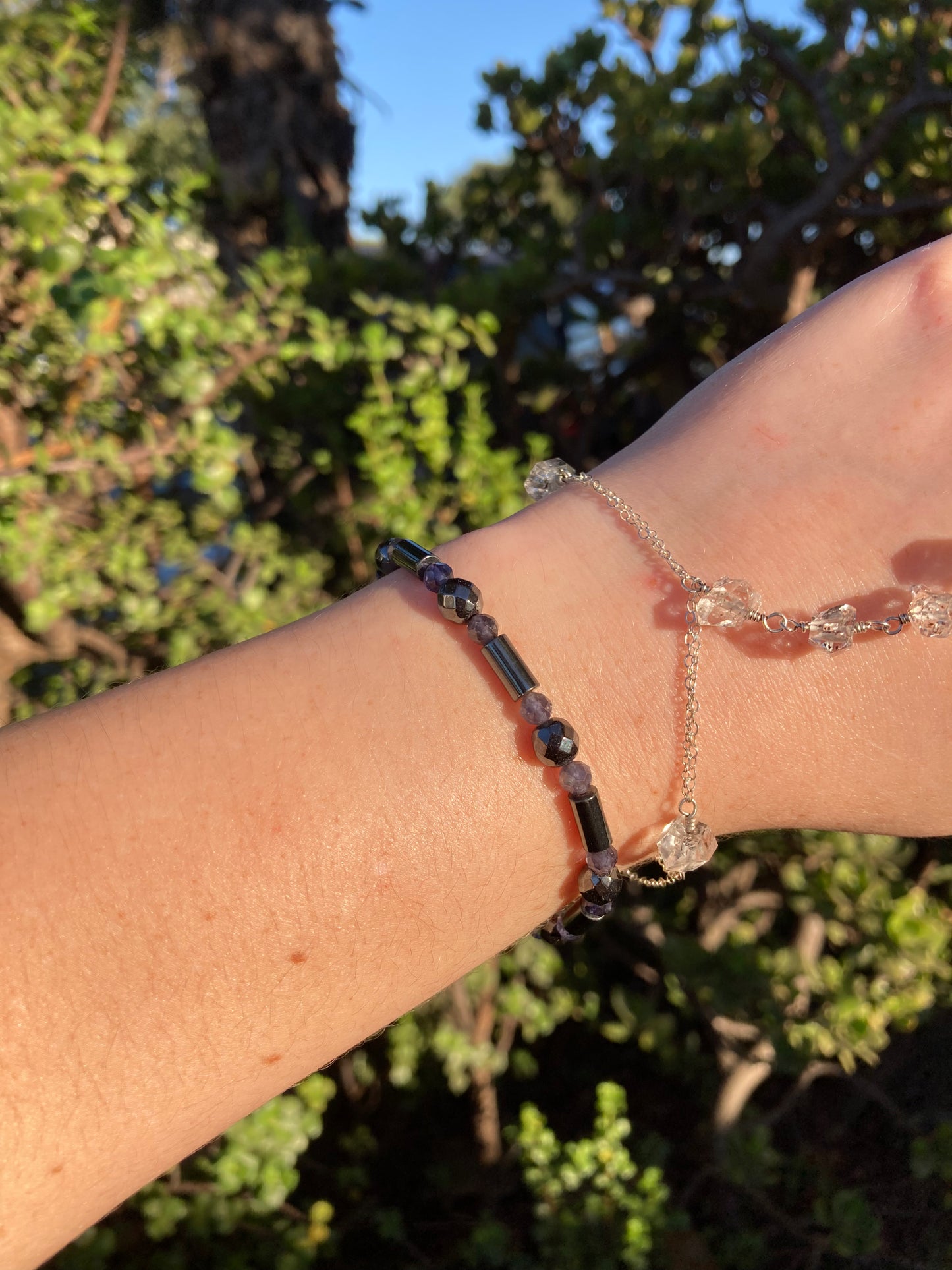 One-of-a-Kind Hematite & Iolite Sterling Silver Beaded Bracelet