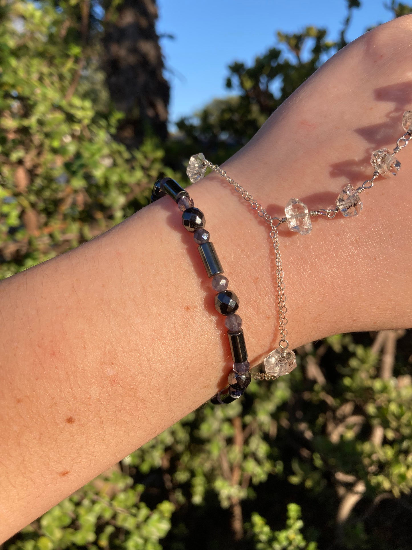 One-of-a-Kind Hematite & Iolite Sterling Silver Beaded Bracelet