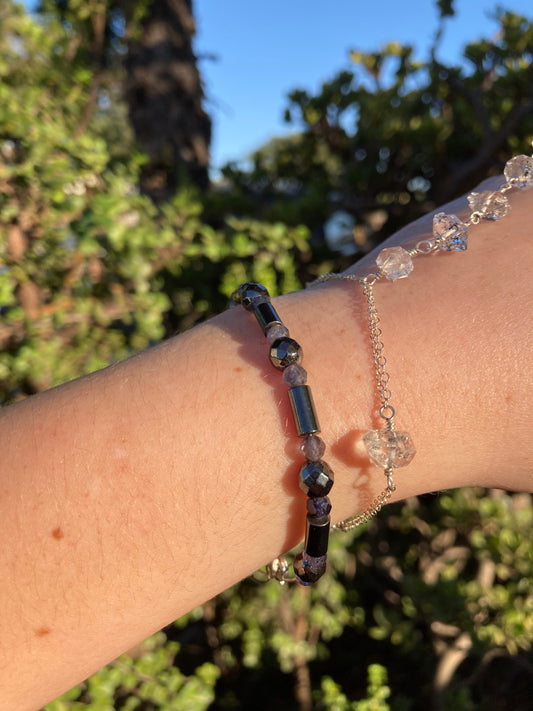 One-of-a-Kind Hematite & Iolite Sterling Silver Beaded Bracelet