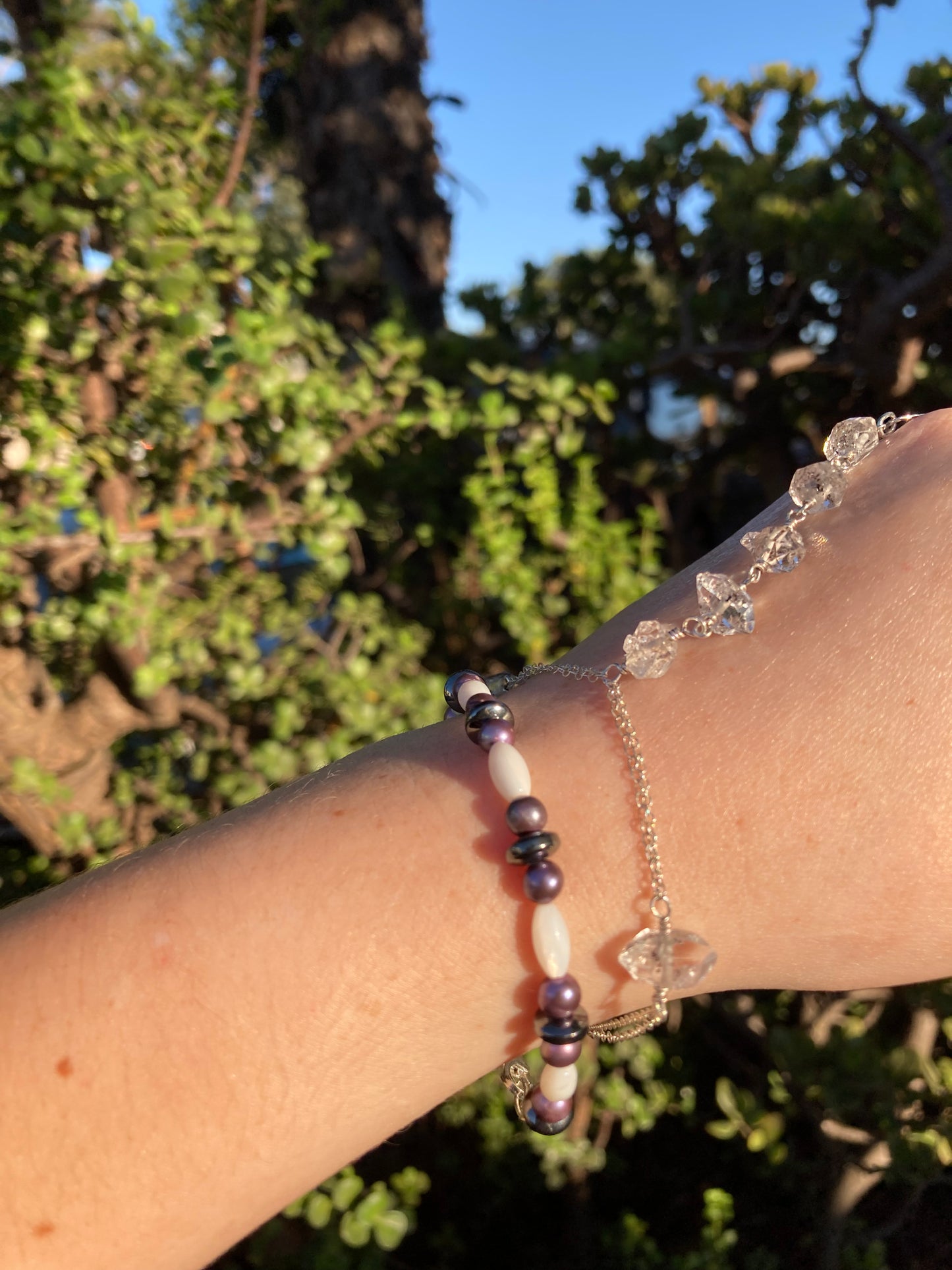 Freshwater Pearl, Mother-of-Pearl & Hematite Sterling Silver Bracelet – One of a Kind
