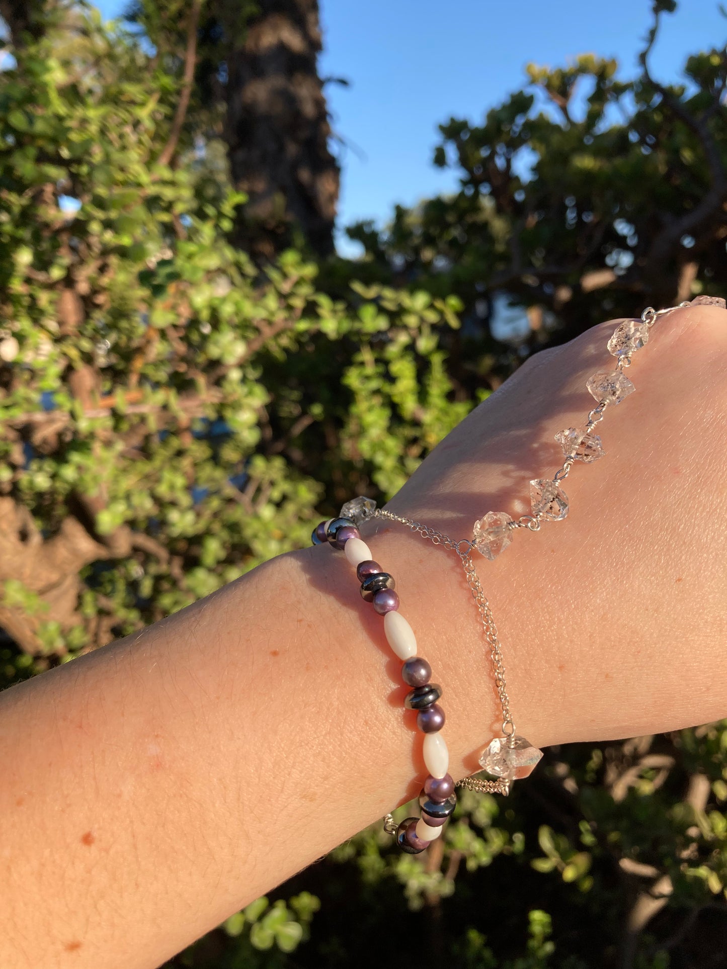 Freshwater Pearl, Mother-of-Pearl & Hematite Sterling Silver Bracelet – One of a Kind