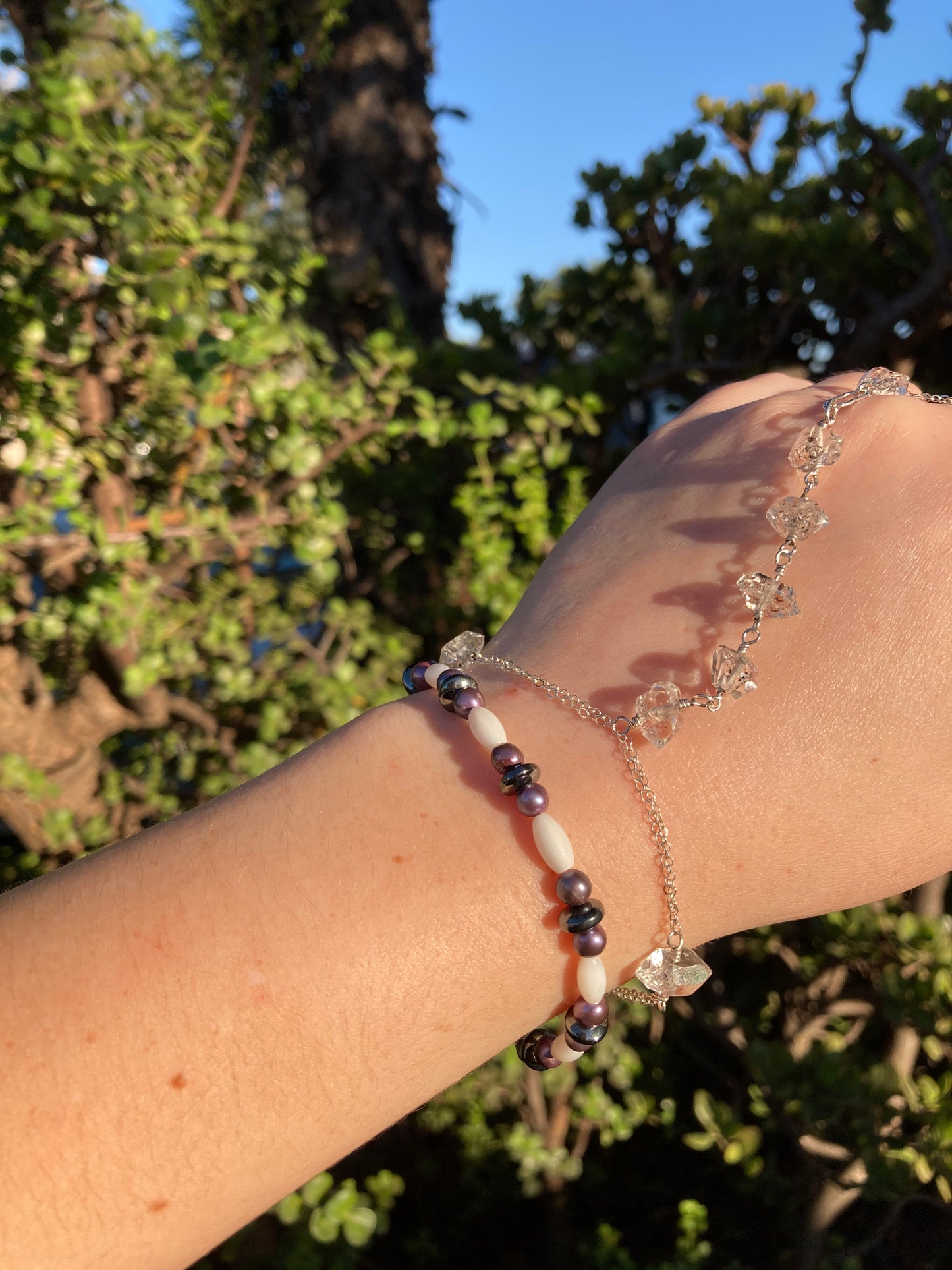 Freshwater Pearl, Mother-of-Pearl & Hematite Sterling Silver Bracelet – One of a Kind