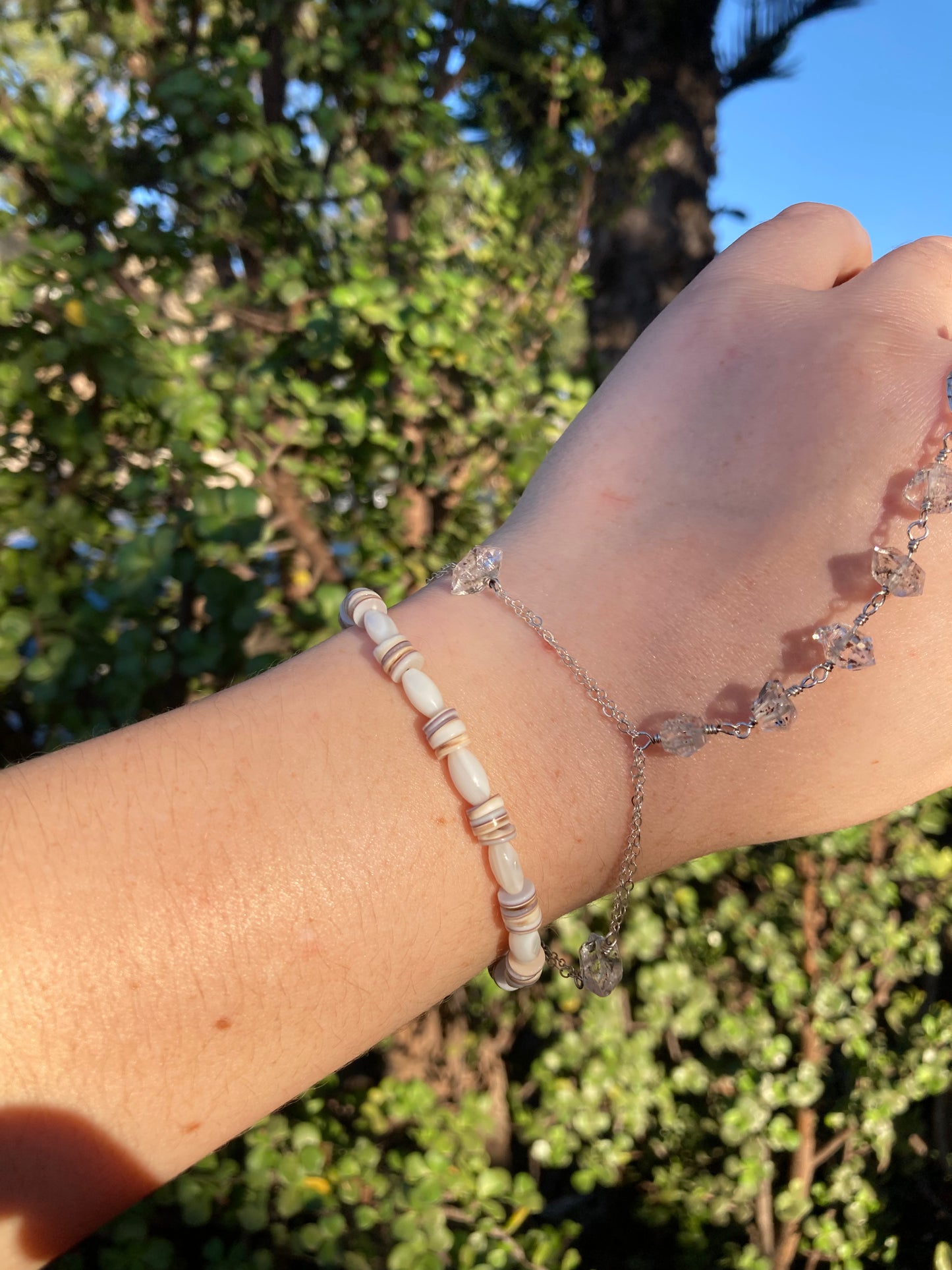 Mother-of-Pearl & Shell Sterling Silver Beaded Bracelet – One of a Kind