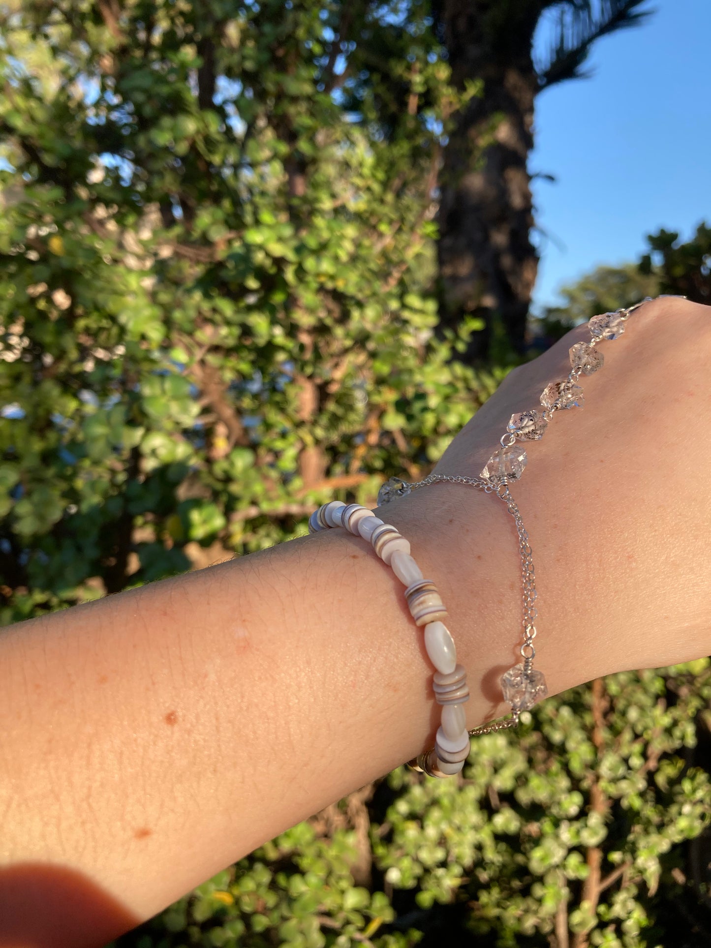 Mother-of-Pearl & Shell Sterling Silver Beaded Bracelet – One of a Kind