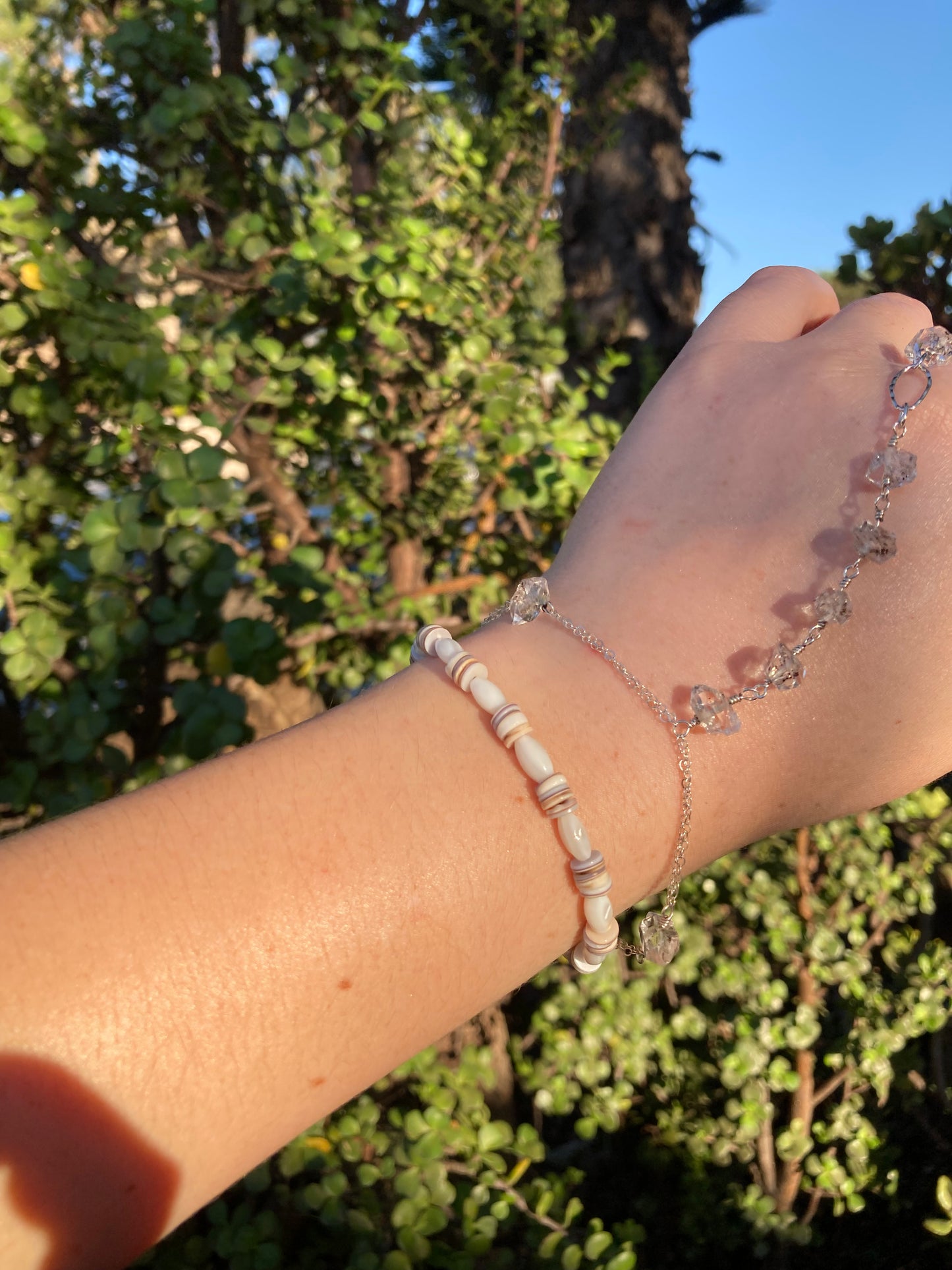 Mother-of-Pearl & Shell Sterling Silver Beaded Bracelet – One of a Kind