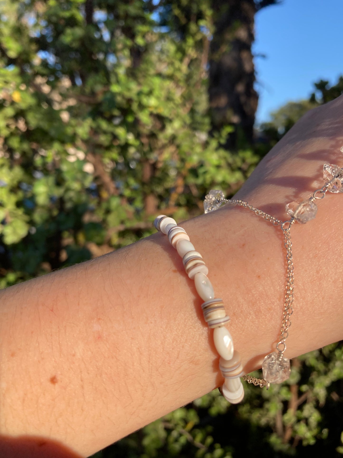 Mother-of-Pearl & Shell Sterling Silver Beaded Bracelet – One of a Kind