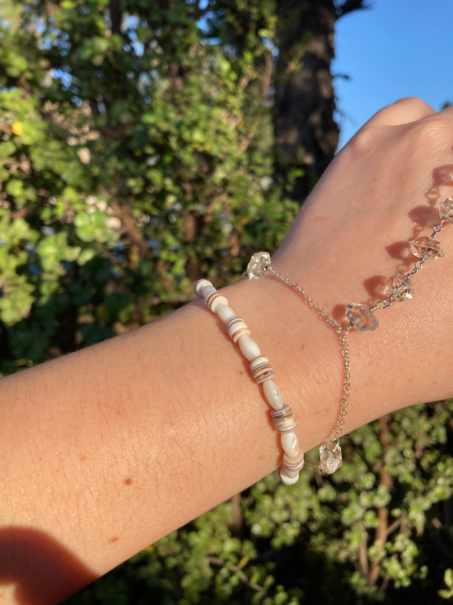 Mother-of-Pearl & Shell Sterling Silver Beaded Bracelet – One of a Kind