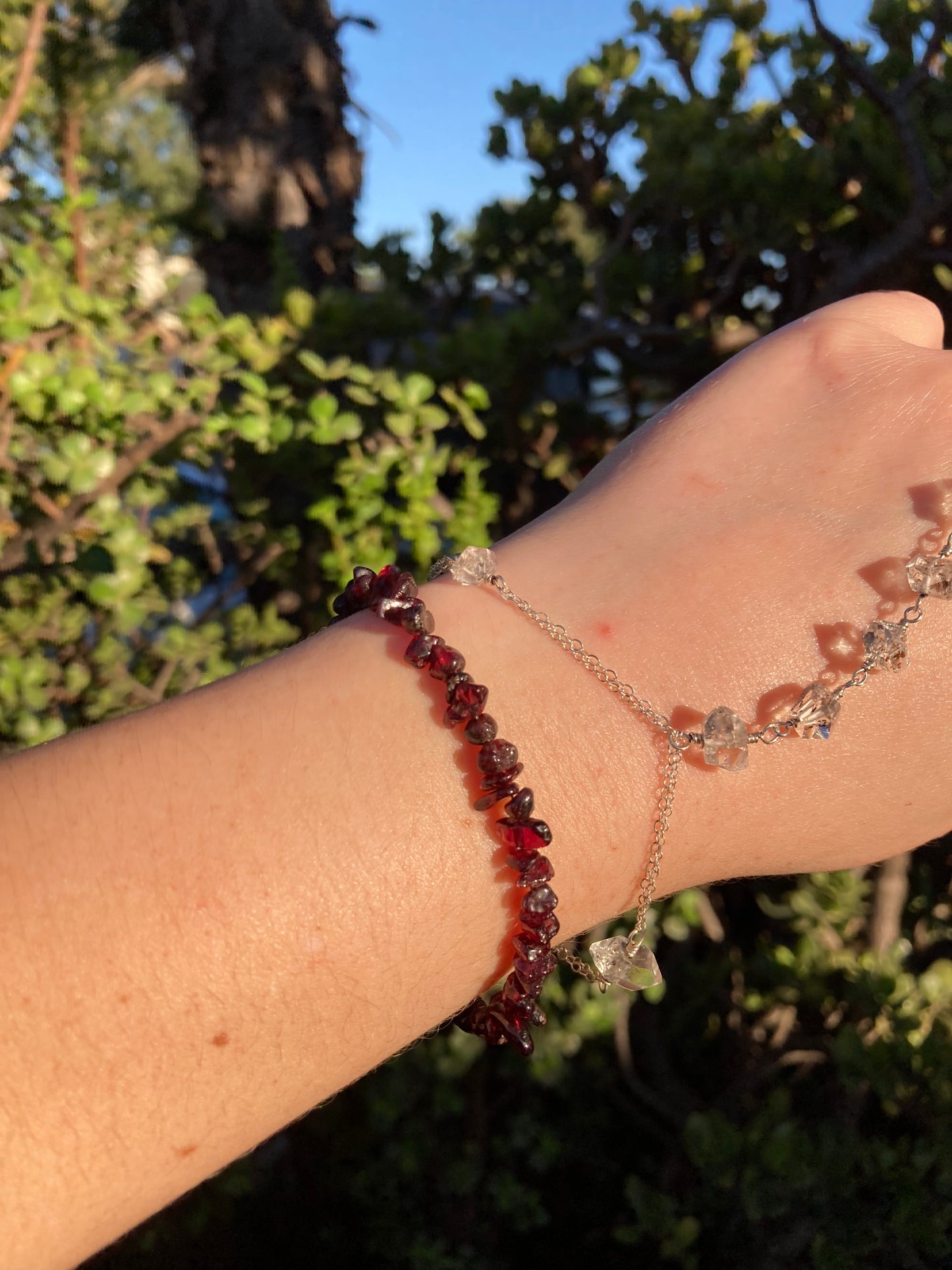 Natural Garnet Chip Bead Sterling Silver Bracelet – Handmade Gemstone Jewelry