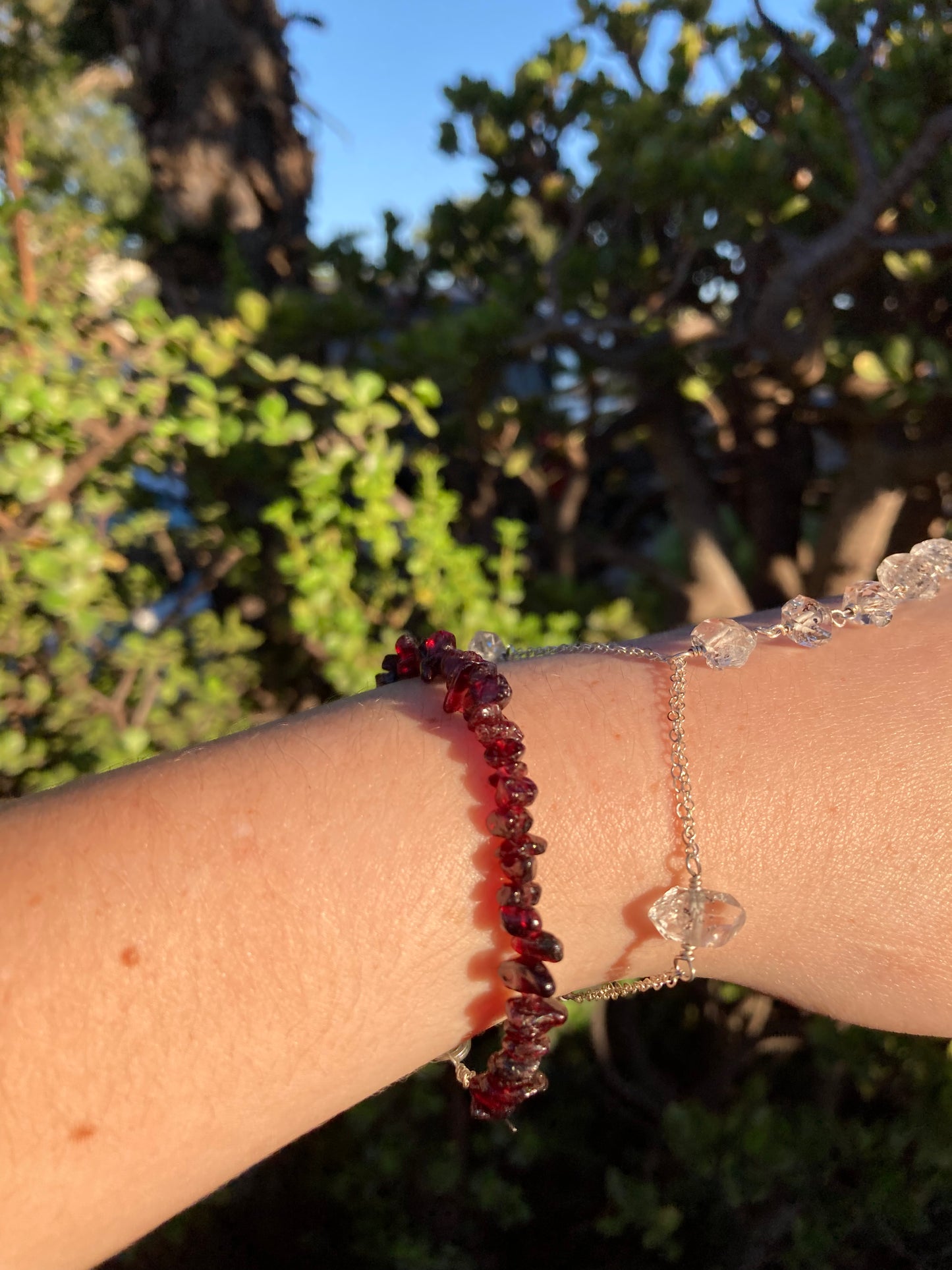 Natural Garnet Chip Bead Sterling Silver Bracelet – Handmade Gemstone Jewelry