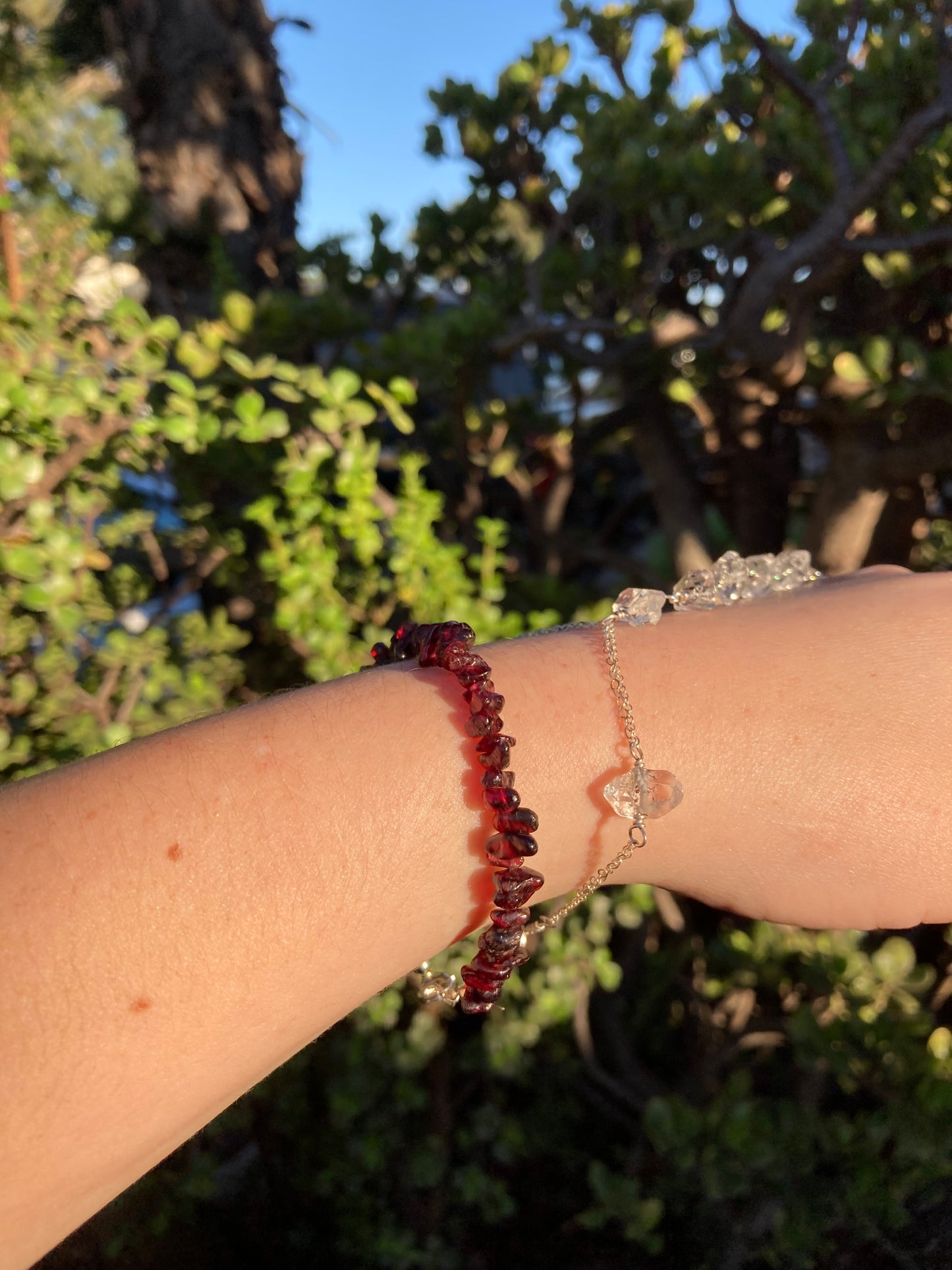 Natural Garnet Chip Bead Sterling Silver Bracelet – Handmade Gemstone Jewelry