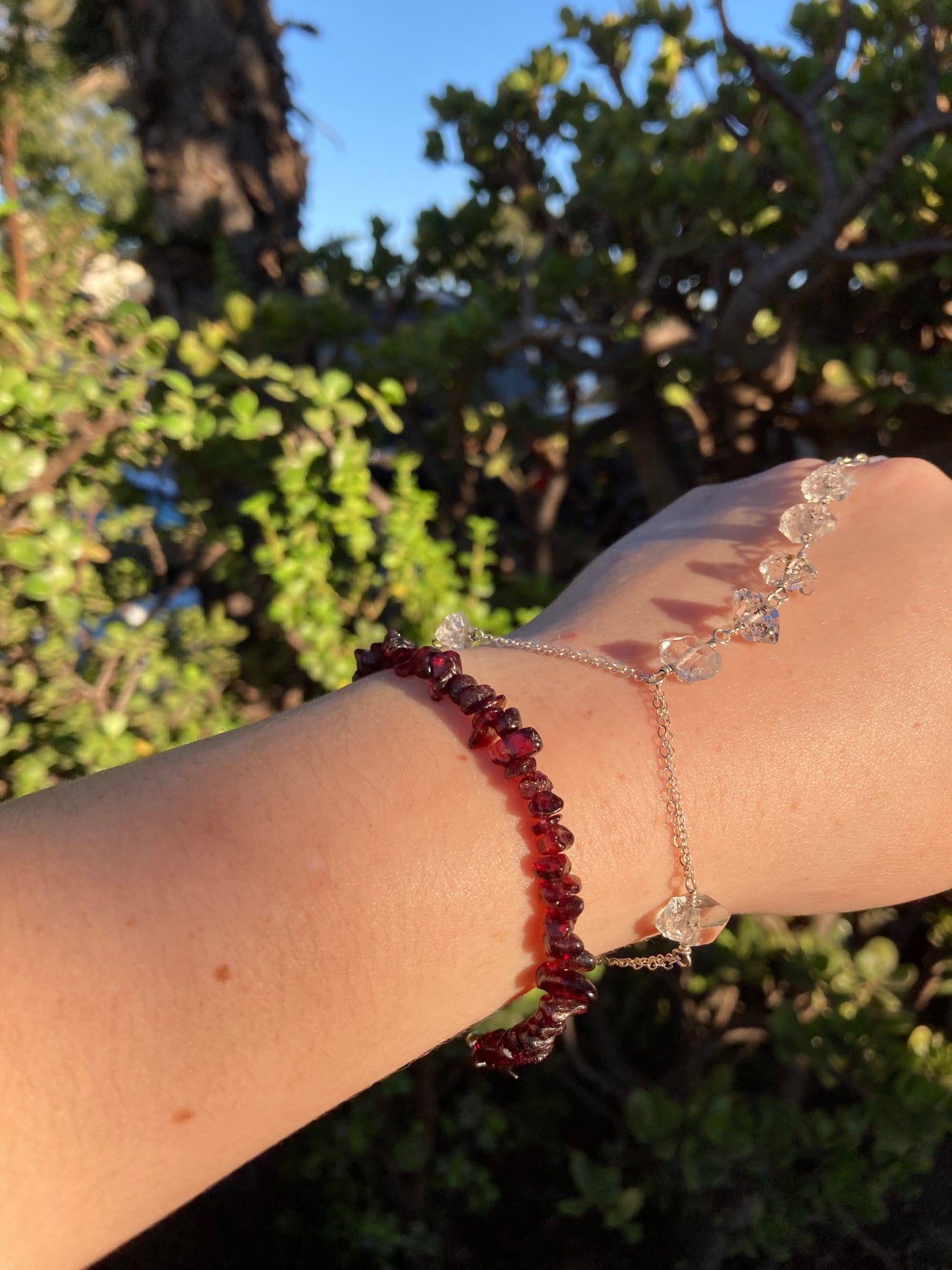 Natural Garnet Chip Bead Sterling Silver Bracelet – Handmade Gemstone Jewelry