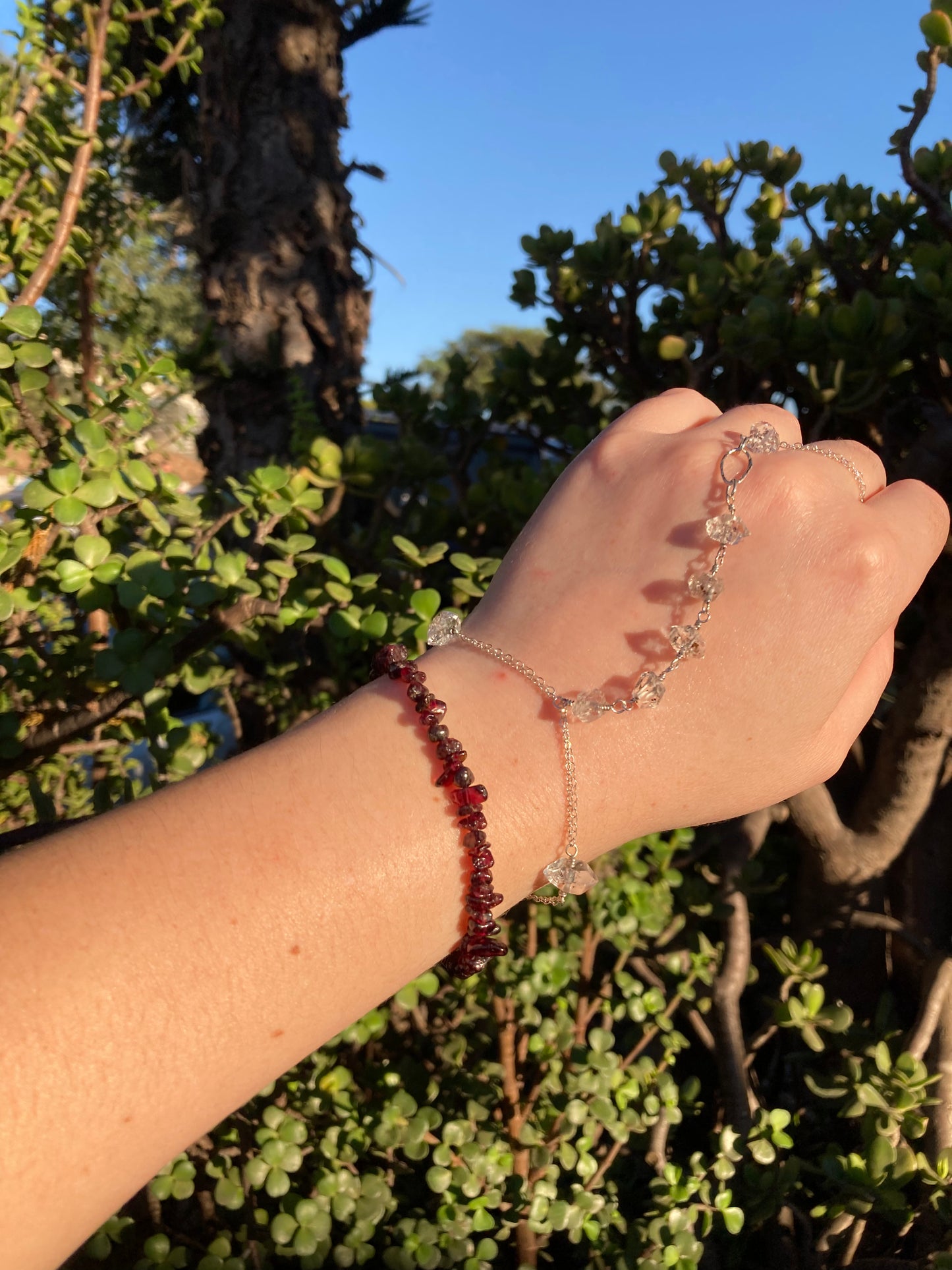 Natural Garnet Chip Bead Sterling Silver Bracelet – Handmade Gemstone Jewelry