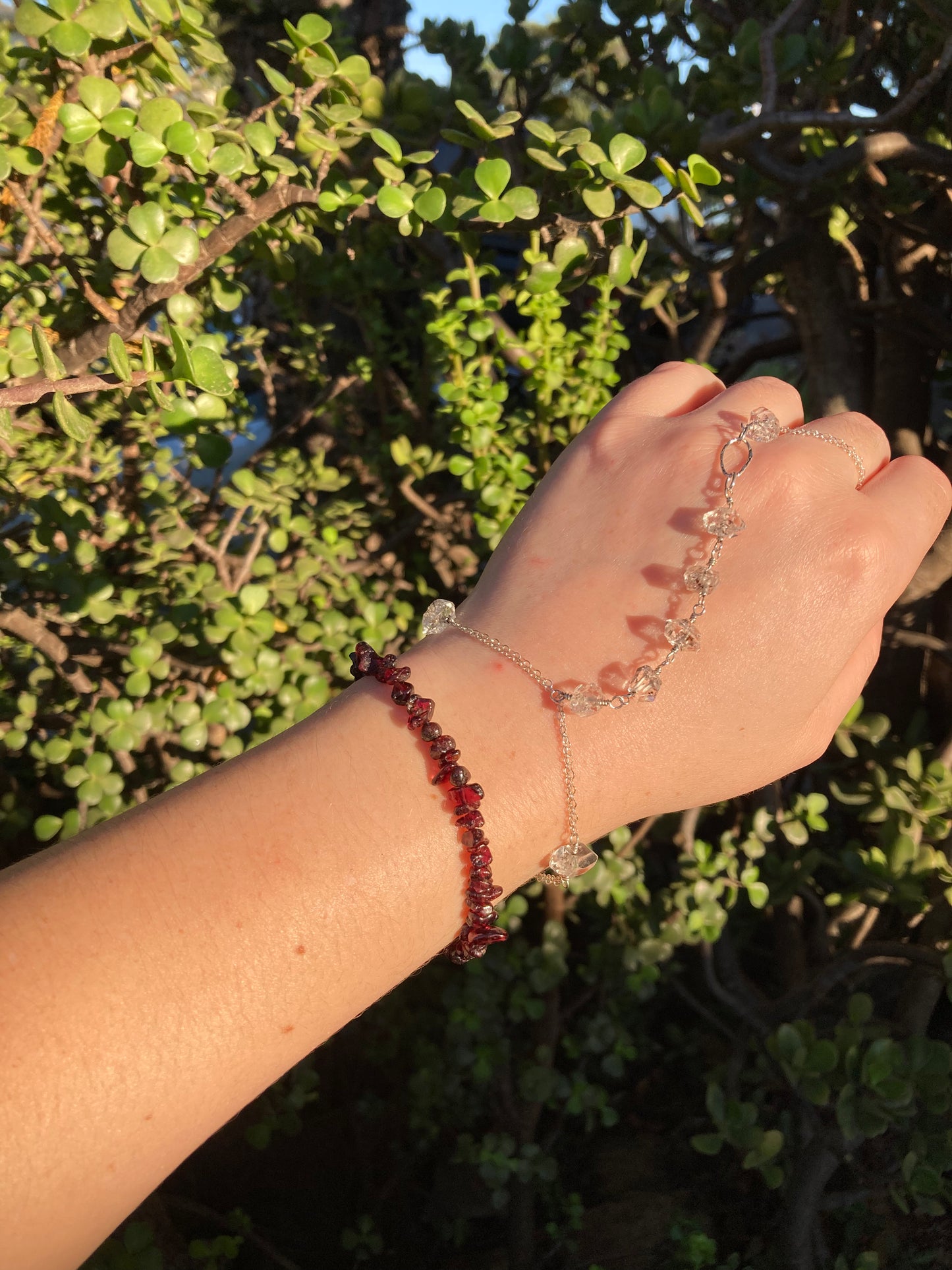 Natural Garnet Chip Bead Sterling Silver Bracelet – Handmade Gemstone Jewelry