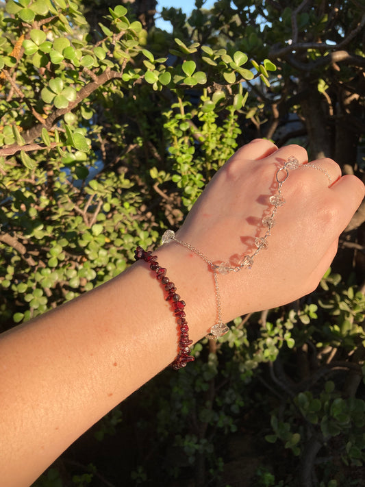 Natural Garnet Chip Bead Sterling Silver Bracelet – Handmade Gemstone Jewelry