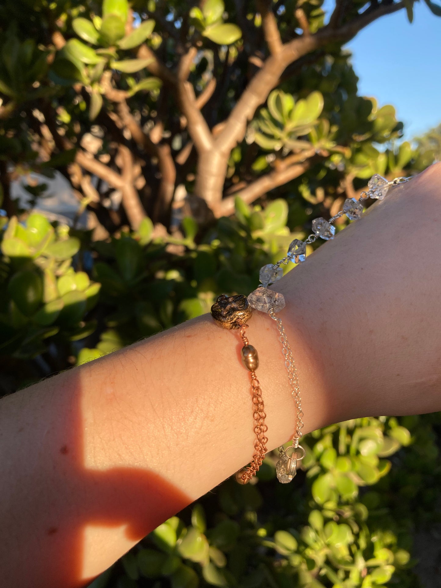 Bronze Freshwater Pearl & Glass Face Bead Copper Bracelet | Handmade Jewelry