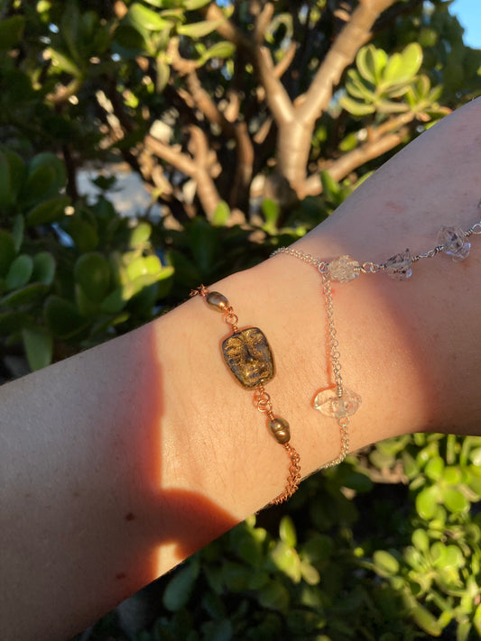 Bronze Freshwater Pearl & Glass Face Bead Copper Bracelet | Handmade Jewelry